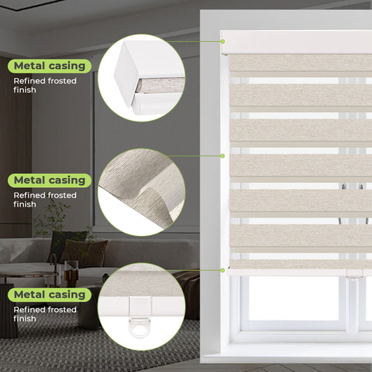 Cordless Zebra Blinds for Windows Pull Down Roller Window Shades Dual Layer Light Filtering Privacy for Day and Night, Free-Stop Door Shades for Home Easy to Install