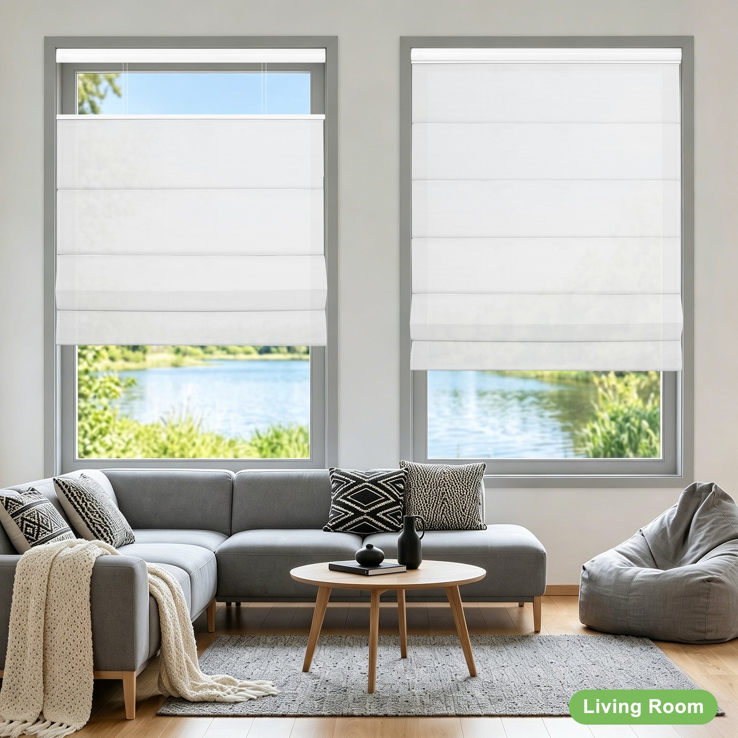 Drill-Free Cordless Roman Shade – Light Filtering Privacy Top Down Bottom Up