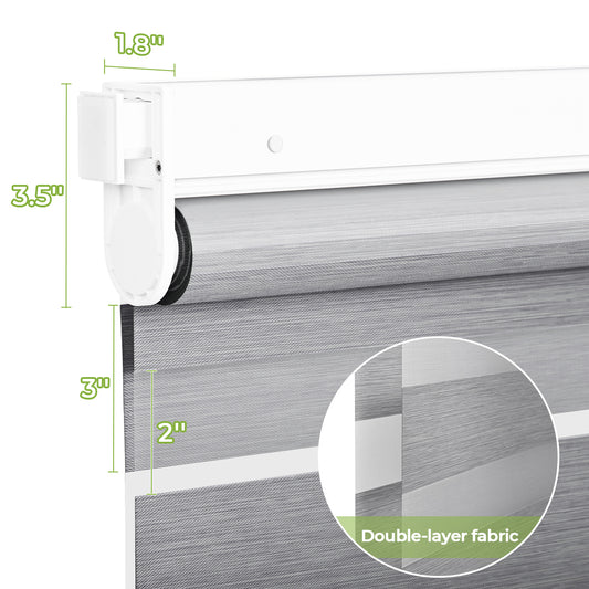 Customize No Drill Zebra Blinds No Tools Zebra Shades Cordless Roller Shades for Windows Dual Layer Roller Blinds Room Darkening Custom Size for Indoor, 80% Blackout