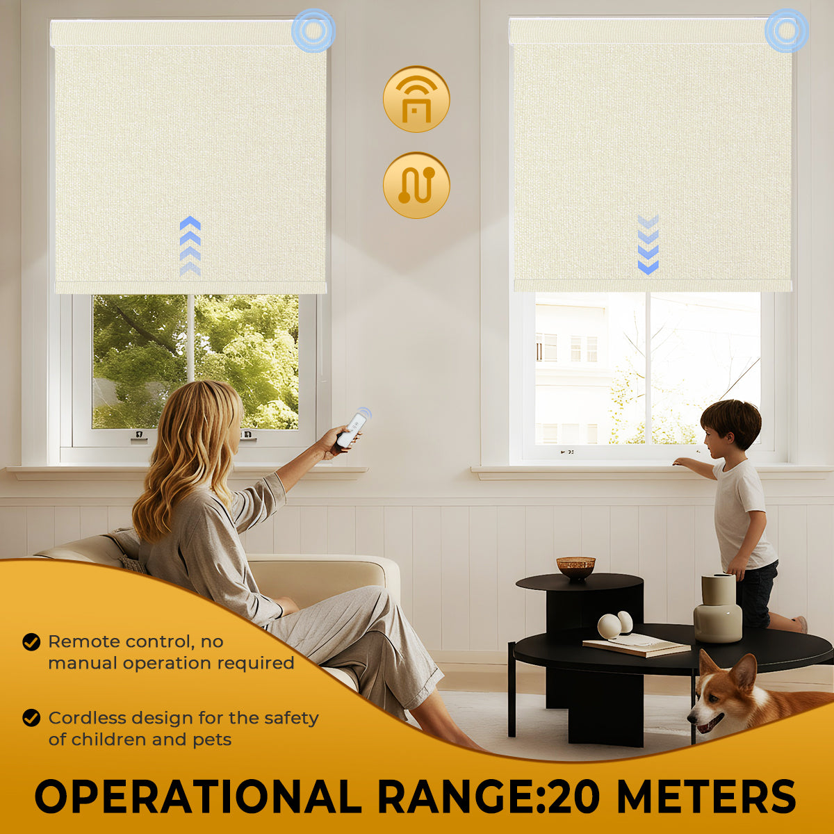 Smart Motorized Blinds with Remote, Cordless Automatic Roller Shades, Blackout Electric Blind Drilled Cassette for Windows