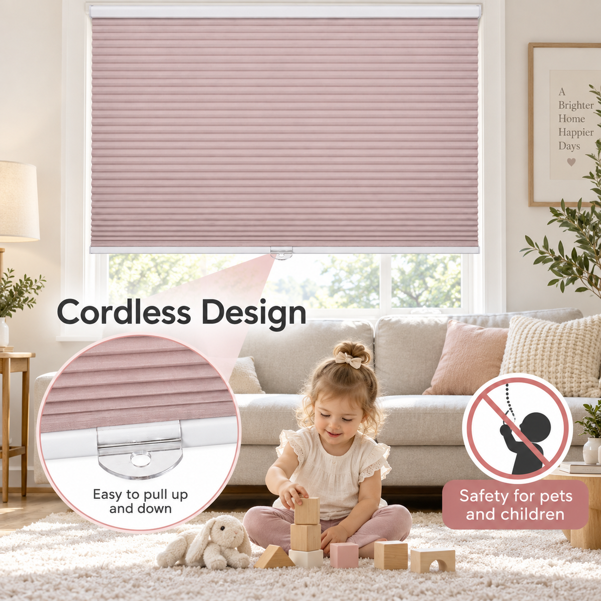 No Drill Blackout Cellular Shades, Cordless 45mm Honeycomb Shades