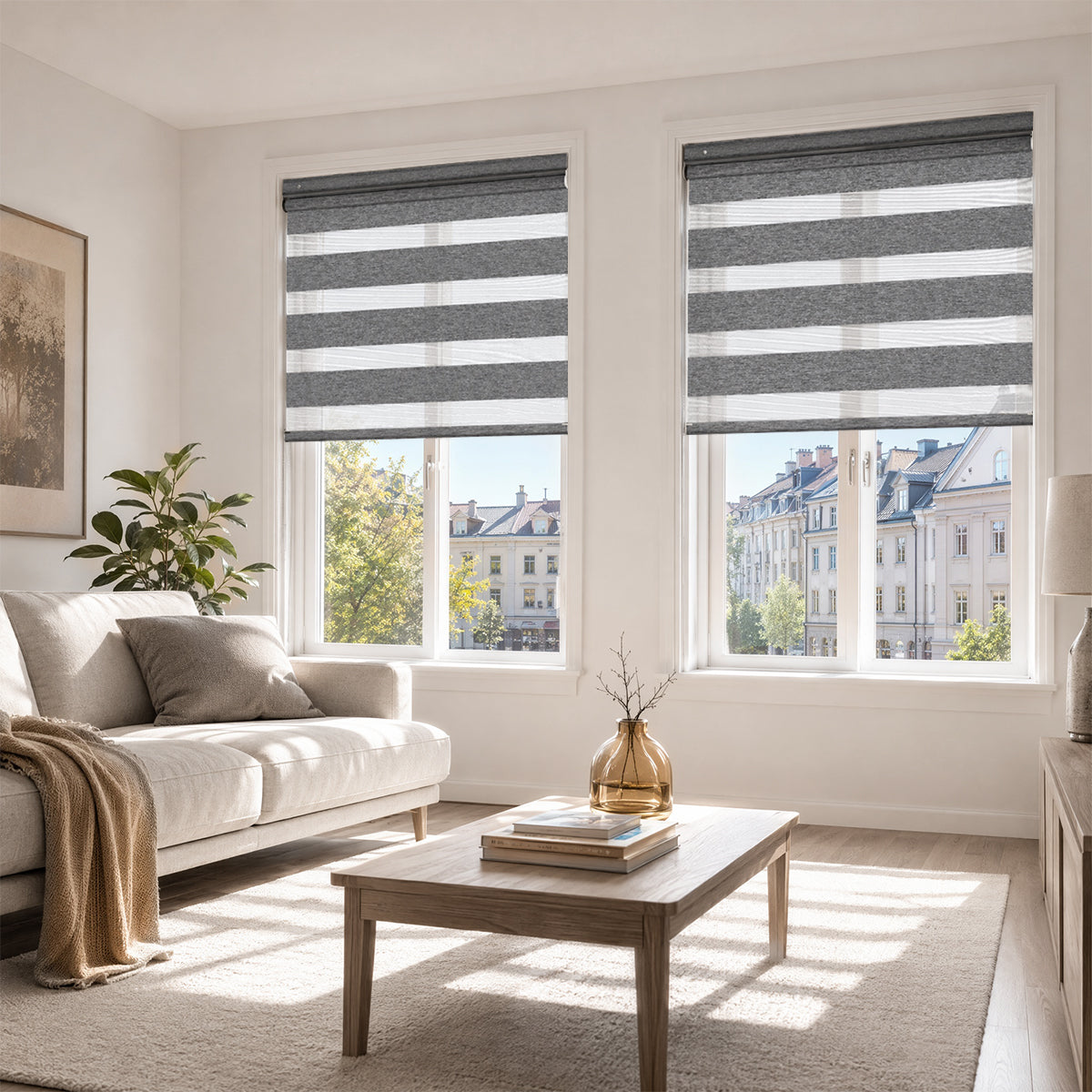 Custom No-Drill Cordless Zebra Blinds Blackout – 100% Light Blocking Window Shades for Home