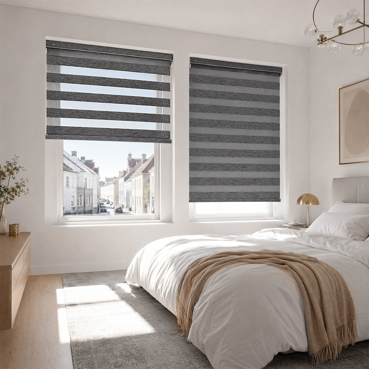 Custom No-Drill Cordless Zebra Blinds Blackout – 100% Light Blocking Window Shades for Home