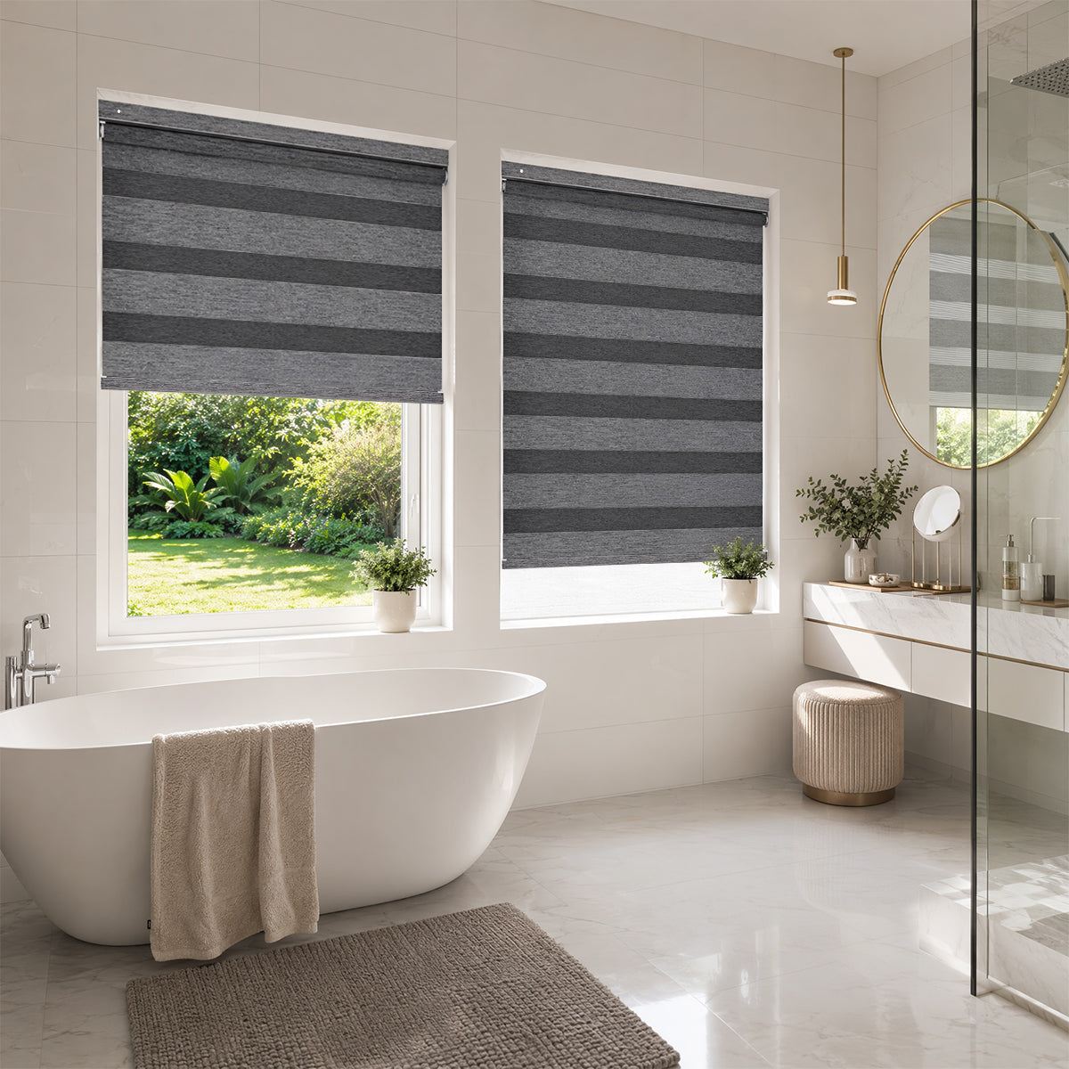Custom No-Drill Cordless Zebra Blinds Blackout – 100% Light Blocking Window Shades for Home
