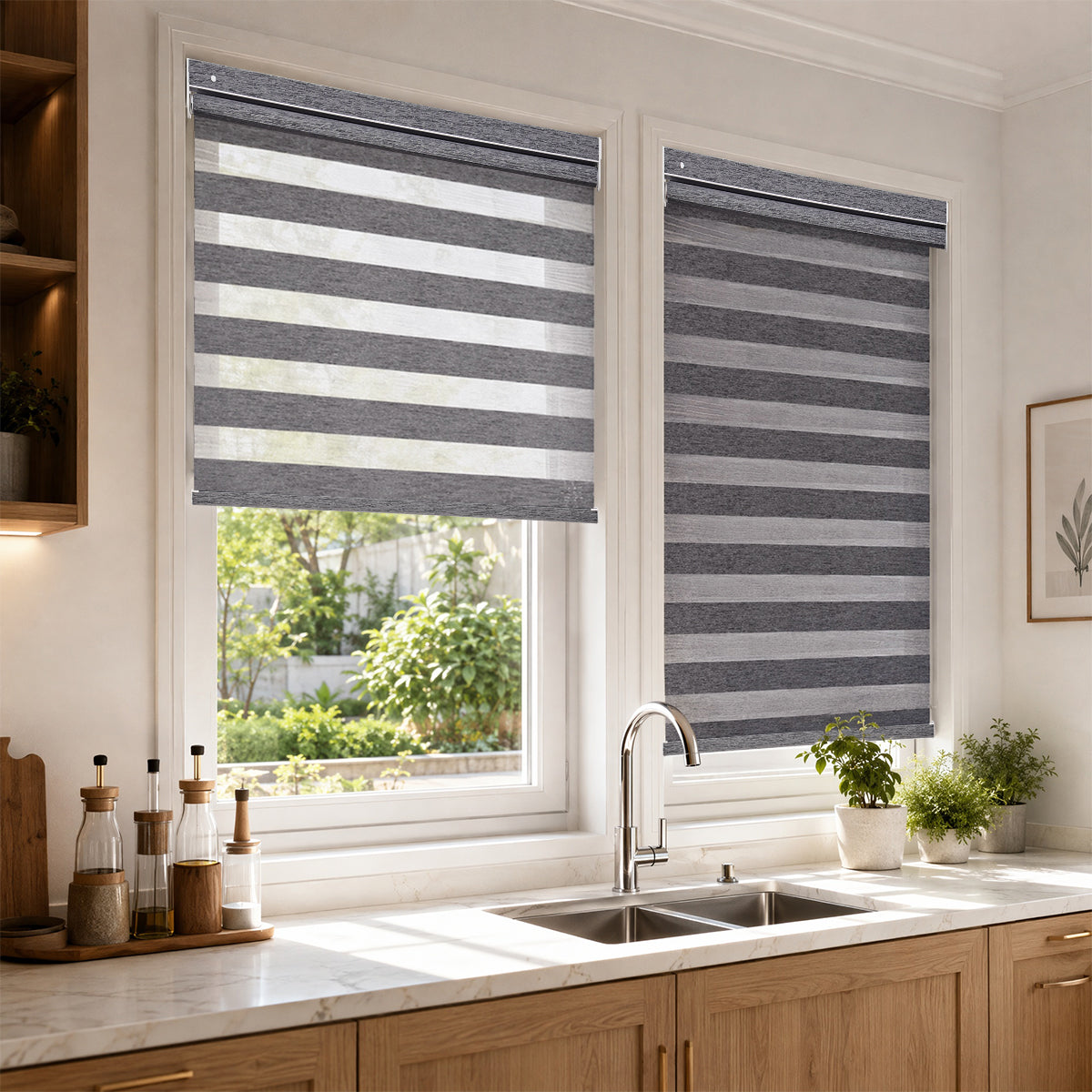 Custom No-Drill Cordless Zebra Blinds Blackout – 100% Light Blocking Window Shades for Home
