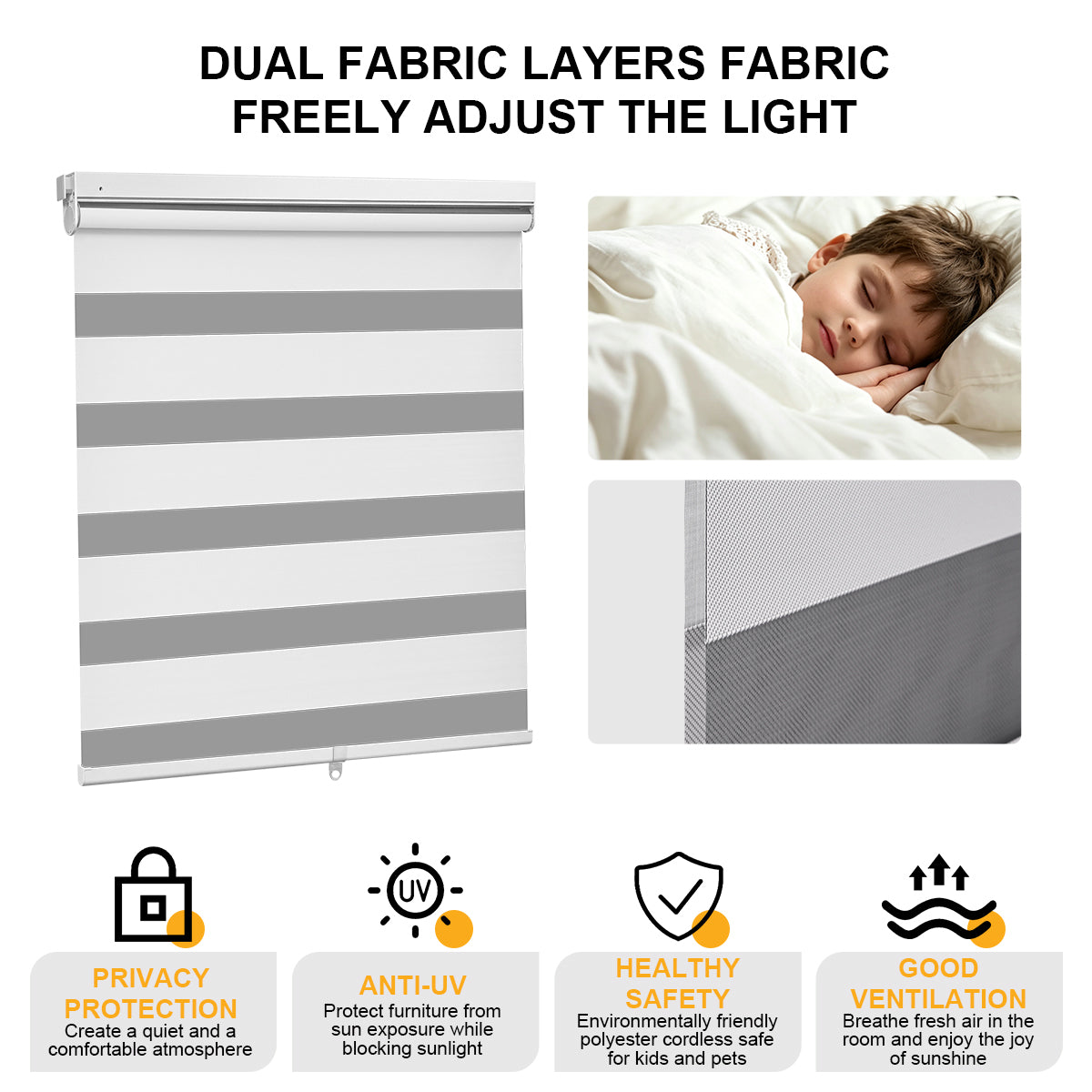 No Drill Cordless Blackout Zebra Shades – 98–100% Light Blocking, Custom Made to Measure