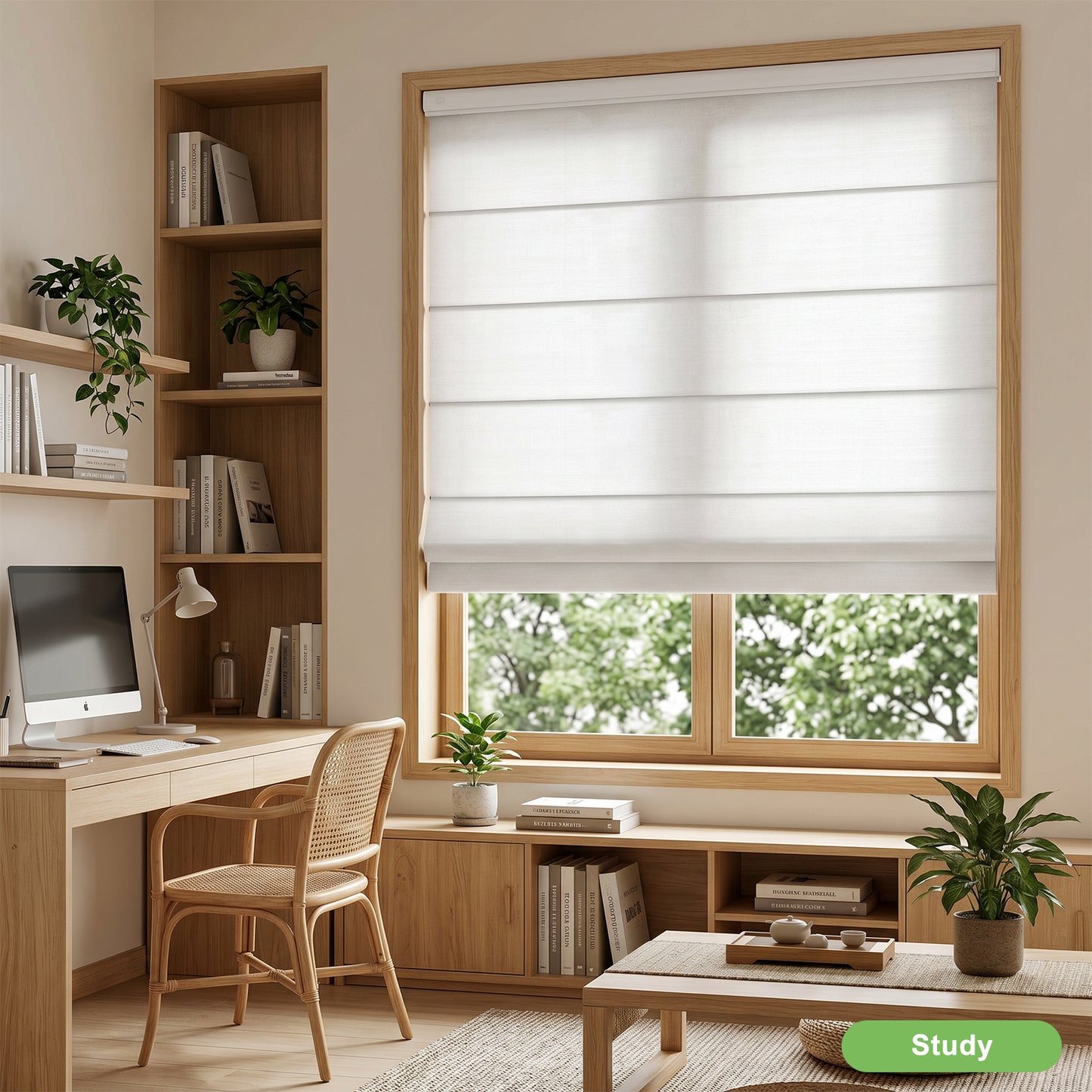 Drill-Free Cordless Roman Shade – Light Filtering Privacy Top Down Bottom Up