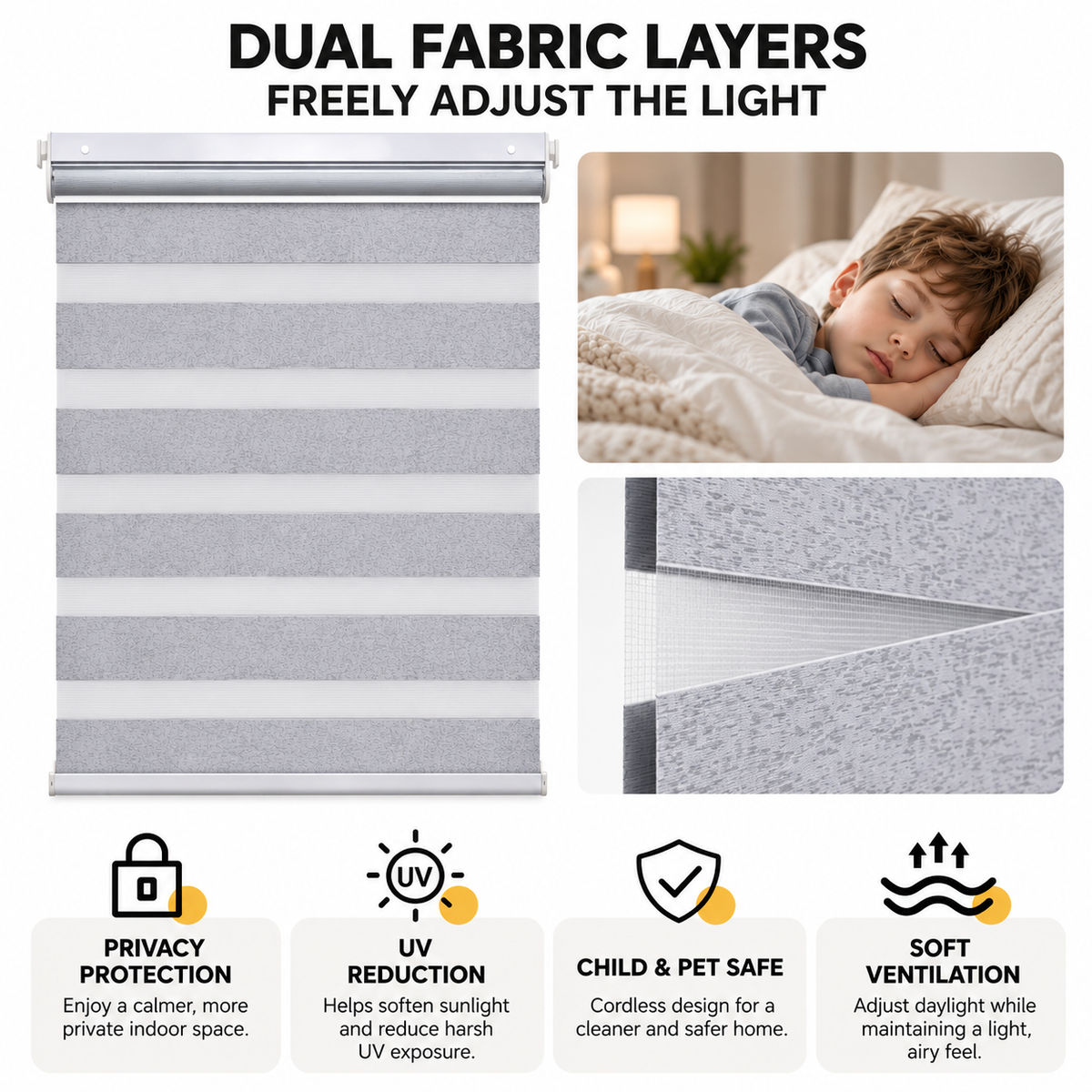No-Drill Cordless Room-Darkening Zebra Shades – Dual-End Mount