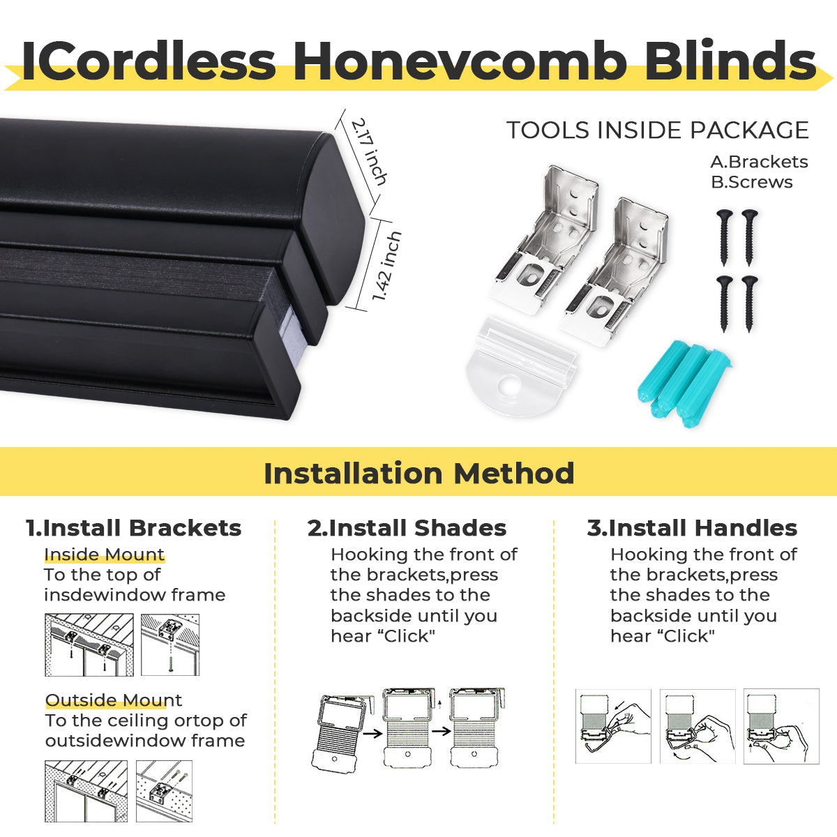 Top Down Bottom Up Cellular Shades for Windows, 1" Blackout Fabric, Cordless Honeycomb Blinds for Indoor Window, Thermal Insulated Noise Reduction