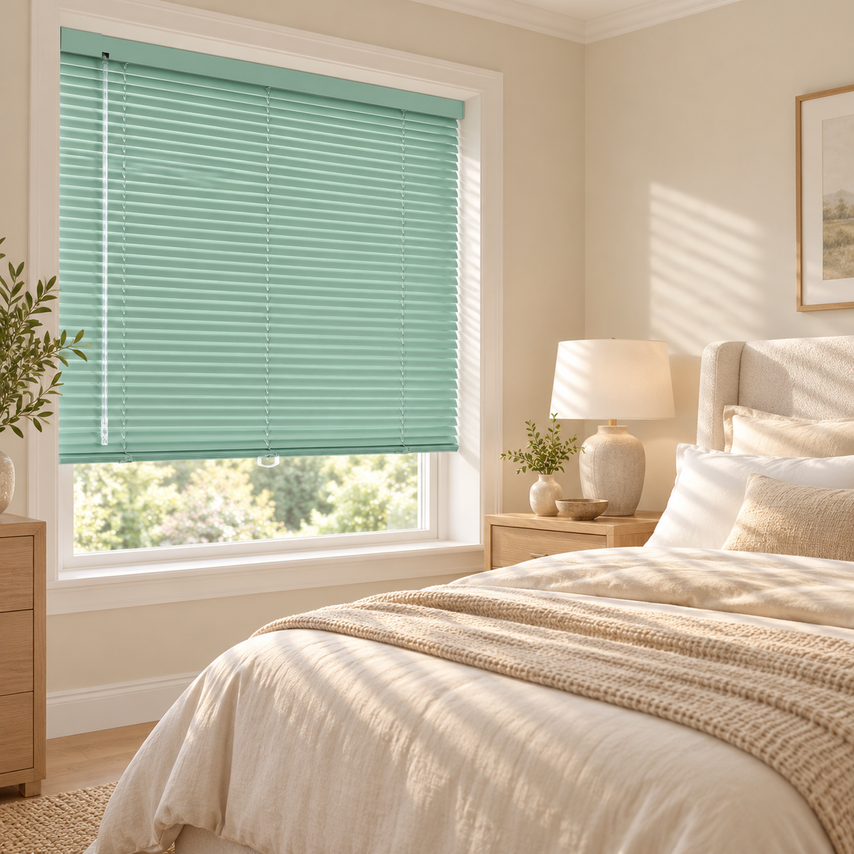 No-Drill Cordless Aluminum Venetian Blinds – Mint Green