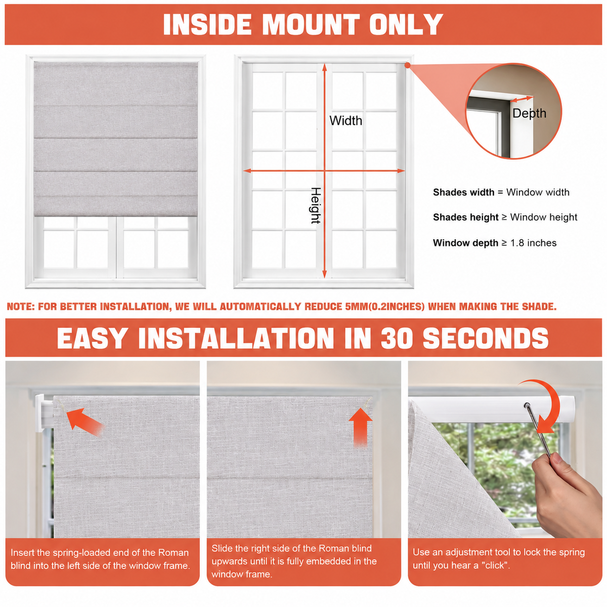 Custom No Drill Cordless Blackout Roman Shades – Thermal Comfort