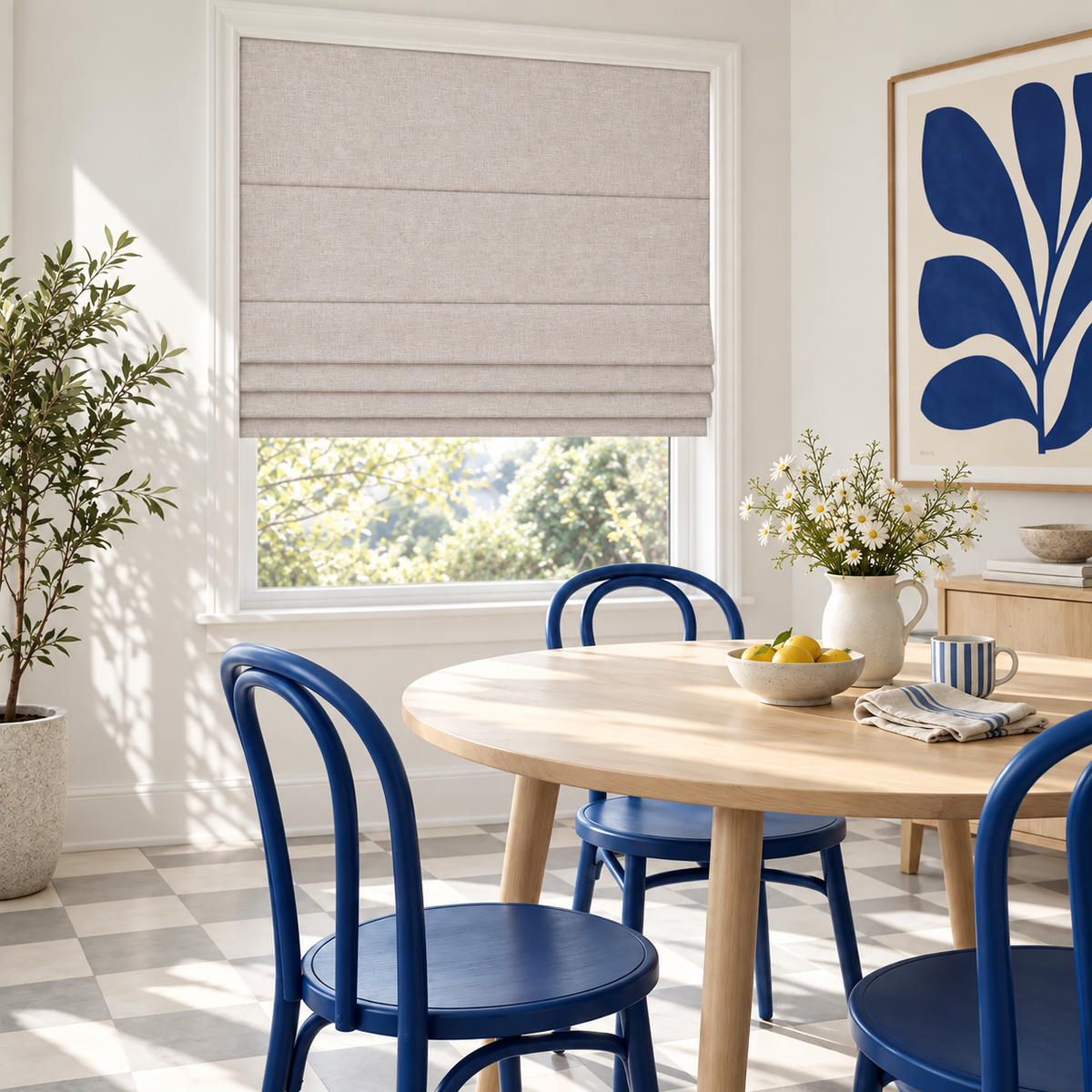 Custom No Drill Cordless Blackout Roman Shades – Thermal Comfort
