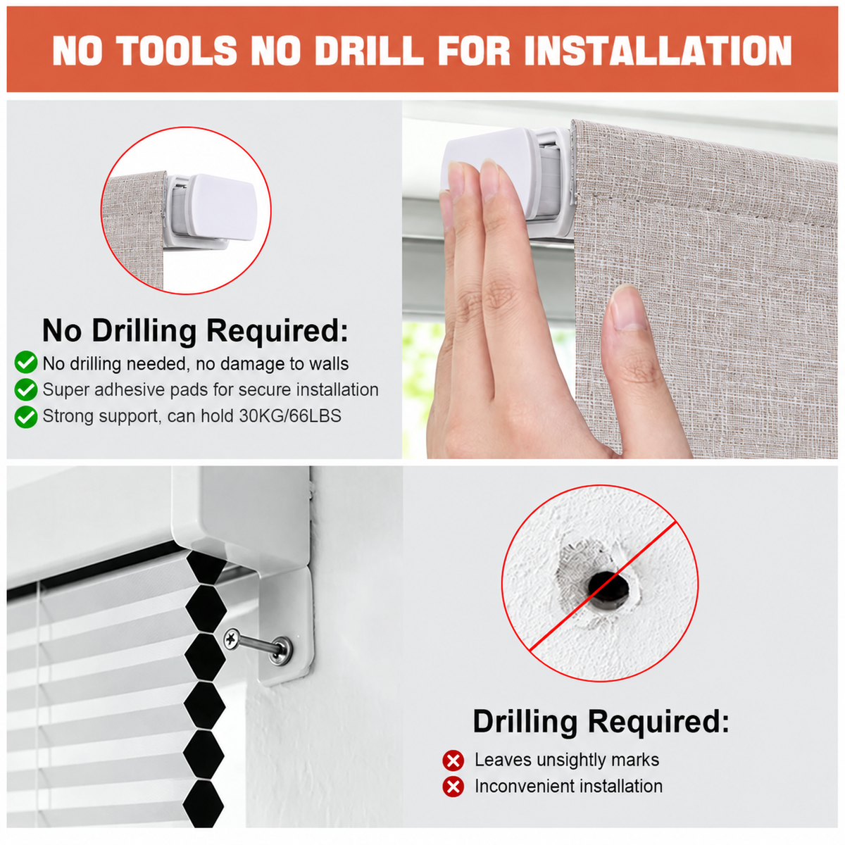 Custom No Drill Cordless Blackout Roman Shades – Thermal Comfort