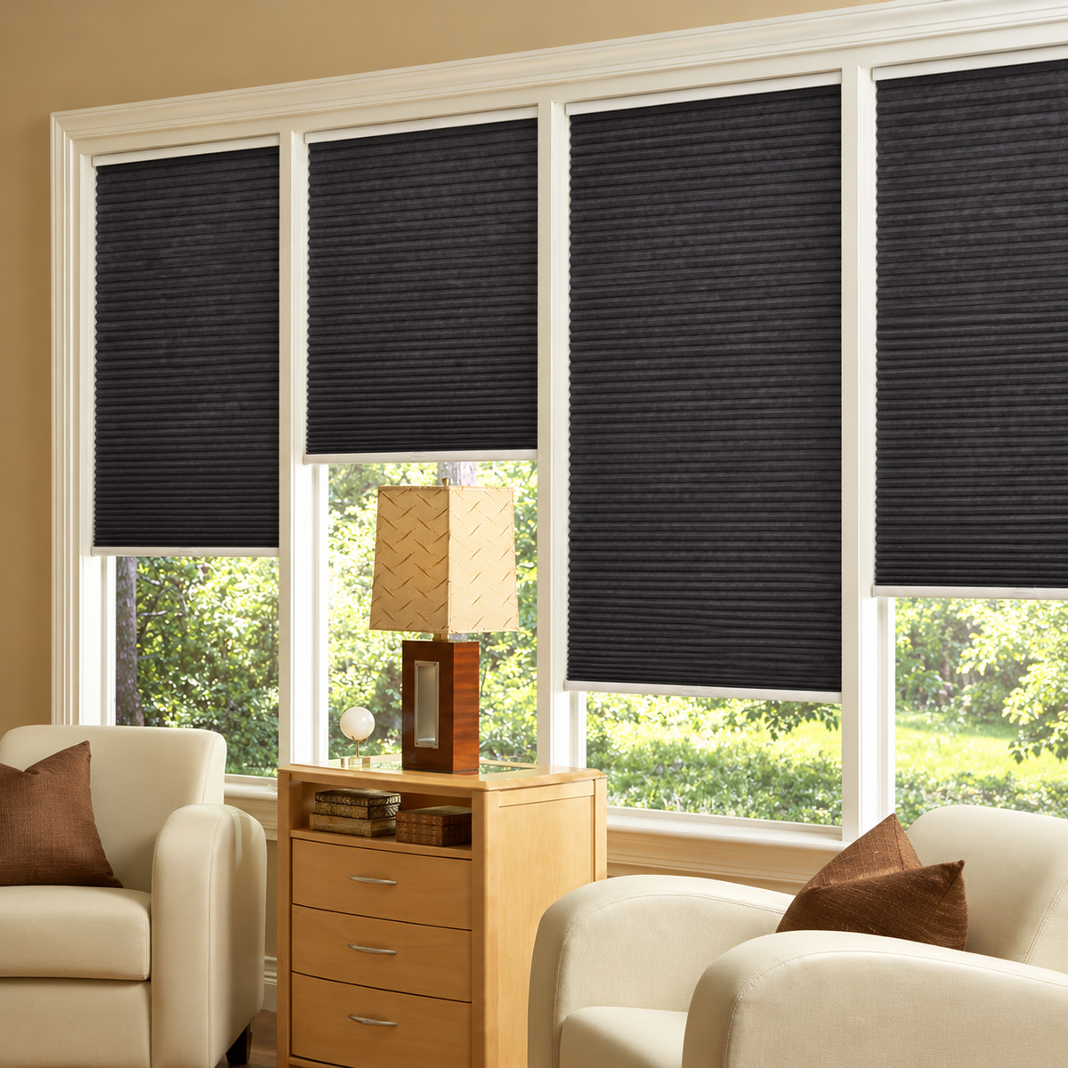 45mm No-Drill Dual-End Spring Cordless Blackout Honeycomb Blinds