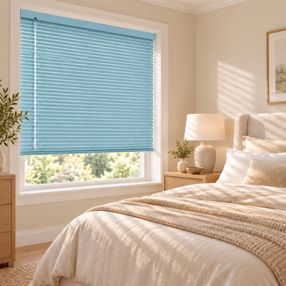 No-Drill Cordless Aluminum Venetian Blinds – Mint Green