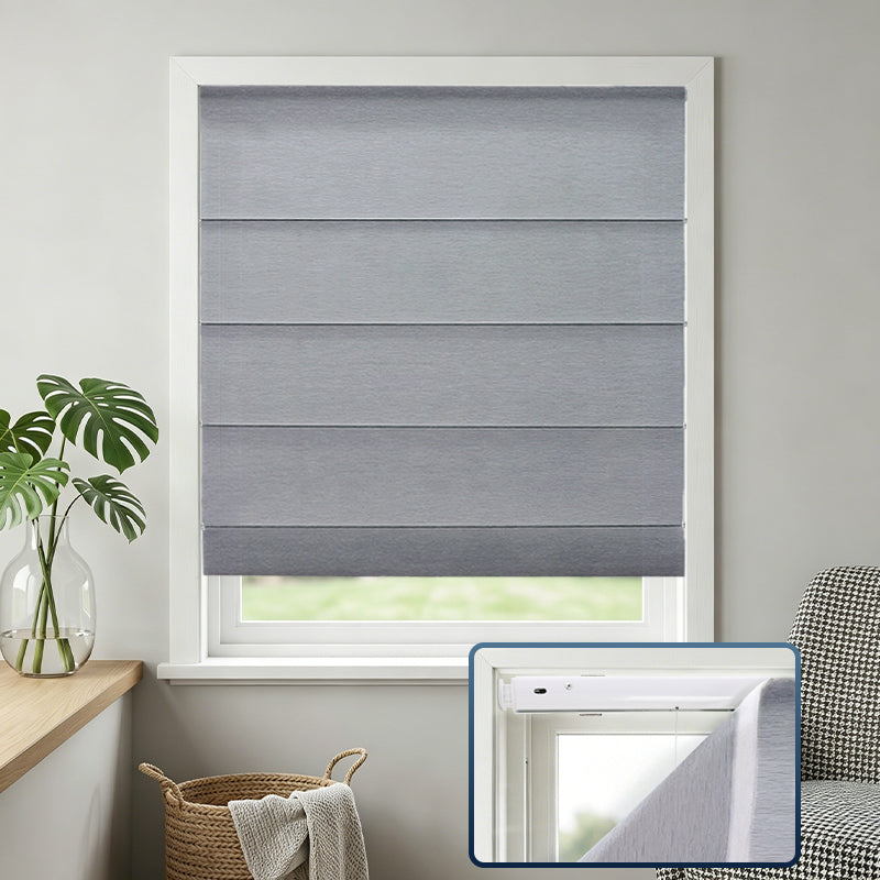 No-Drill Cordless Light Filtering Fabric Roman Shade In Mica Color