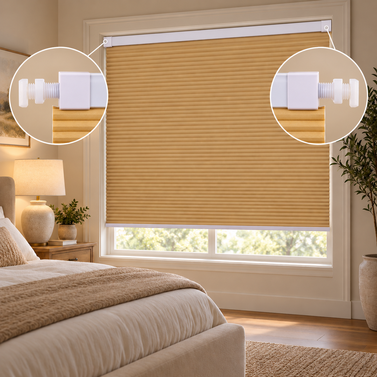 Custom No Drill Cordless Light Filtering Cellular Shades with Dual-Head Design