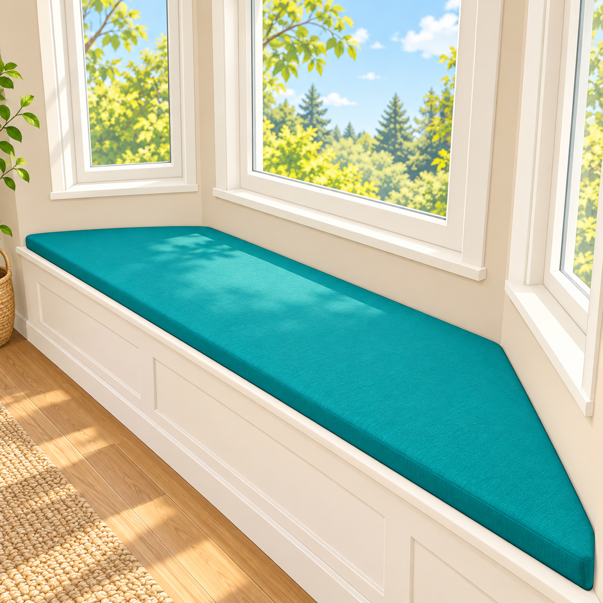 Custom Trapezoid Bay Window Seat Cushion – Waterproof Fabric, Made to Measure