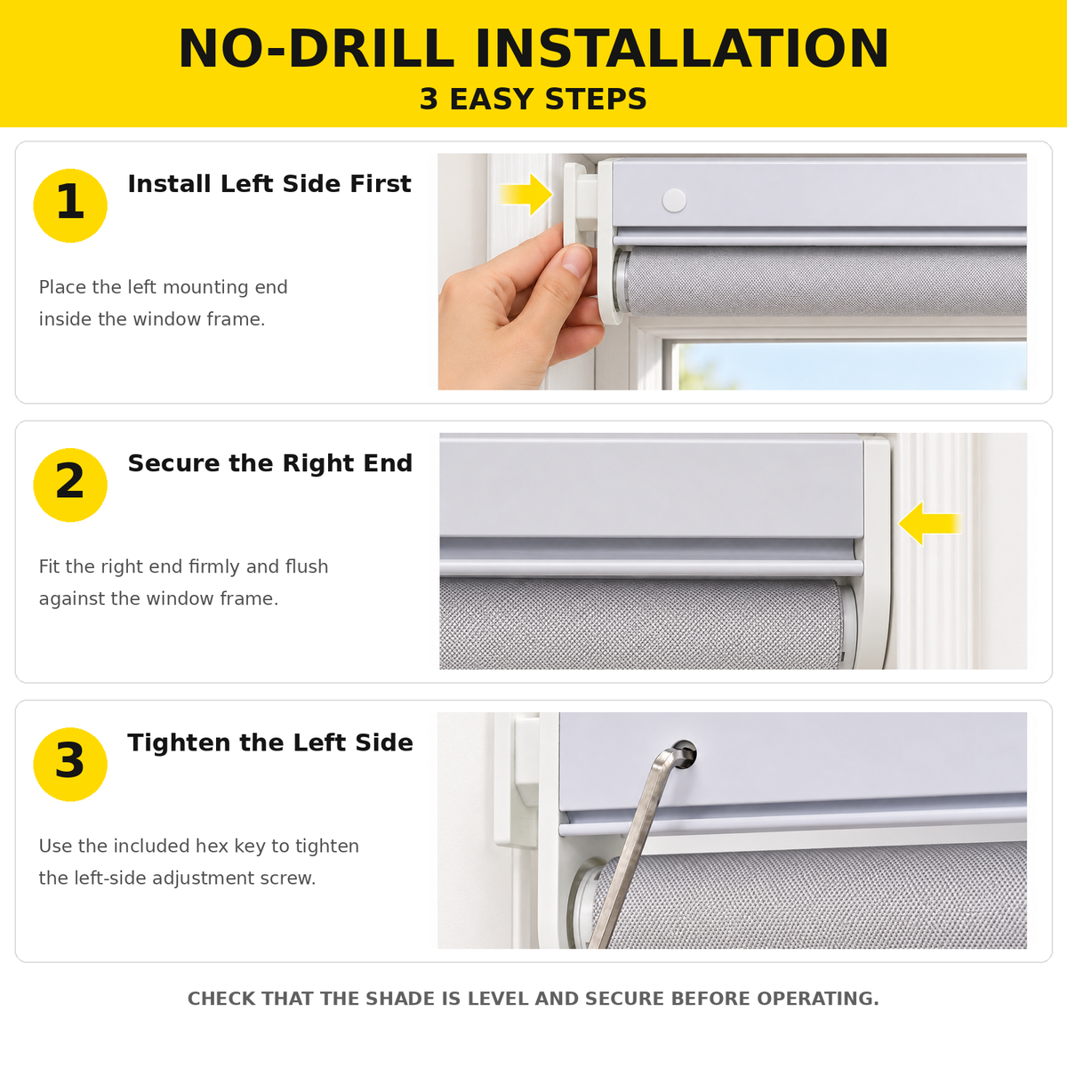 No-Drill Cordless Blackout Roller Shades – Fire-Retardant Custom Window Blinds