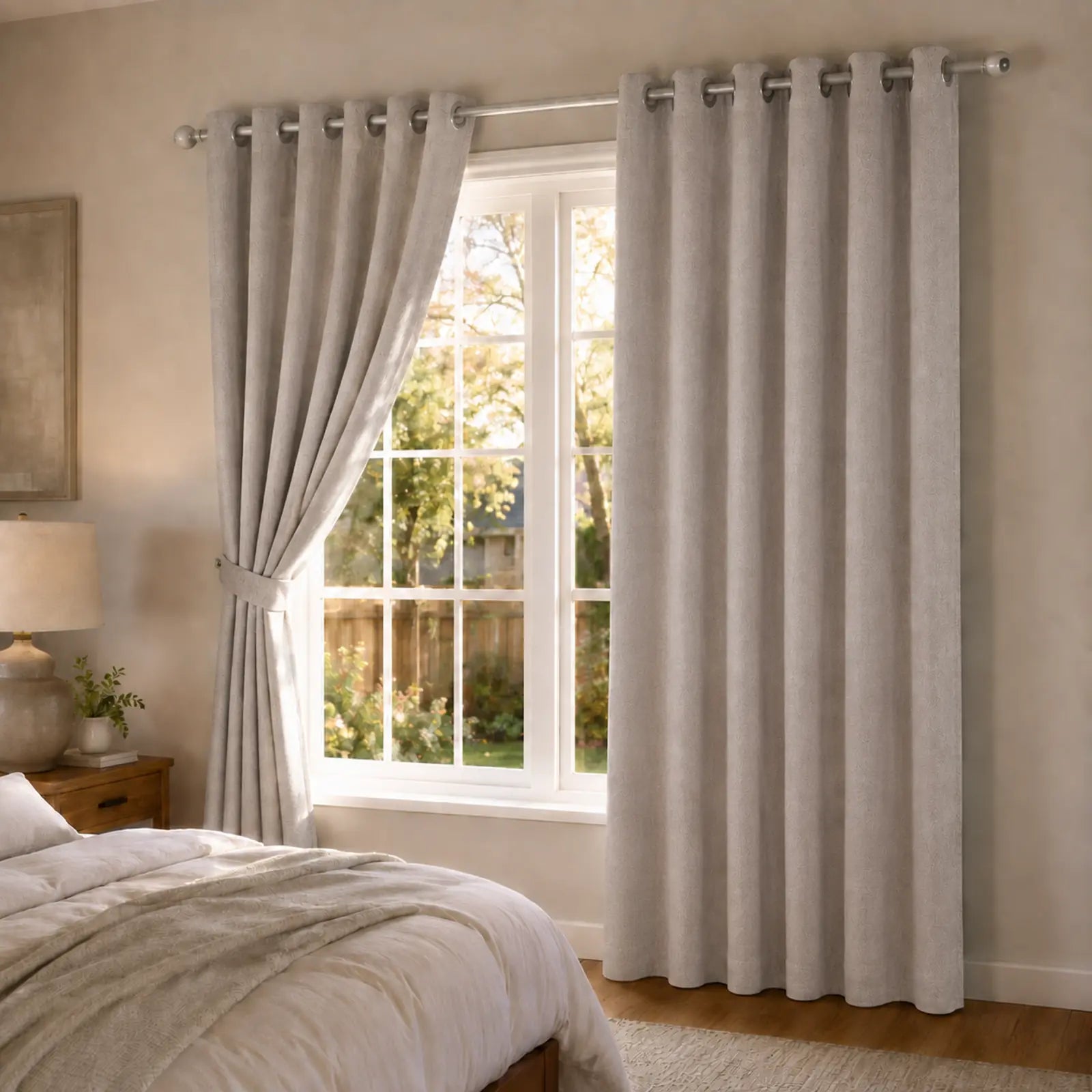 Custom Wool Linen Blend Grommet Curtains – Textured Drapes with Matching Tiebacks