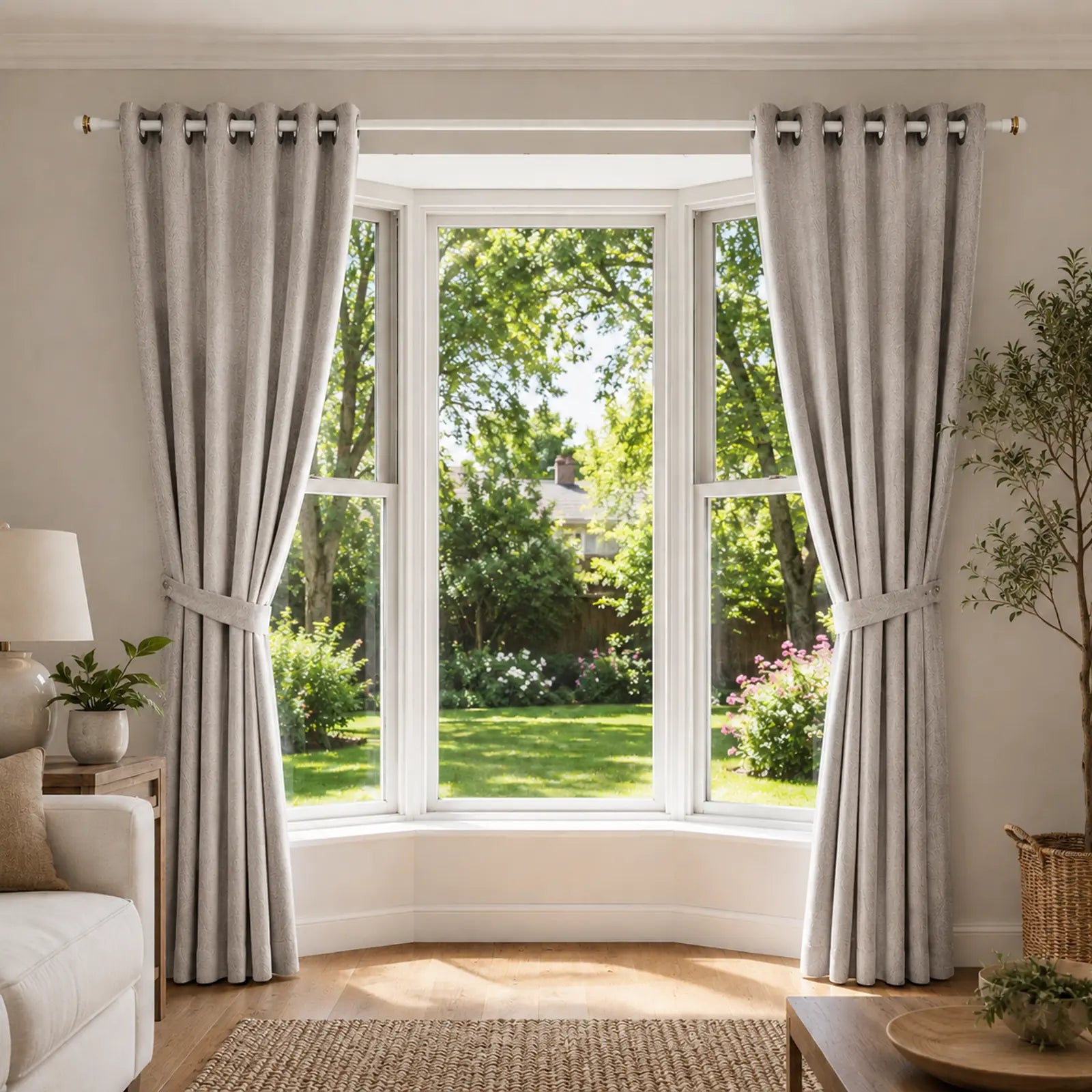 Custom Wool Linen Blend Grommet Curtains – Textured Drapes with Matching Tiebacks