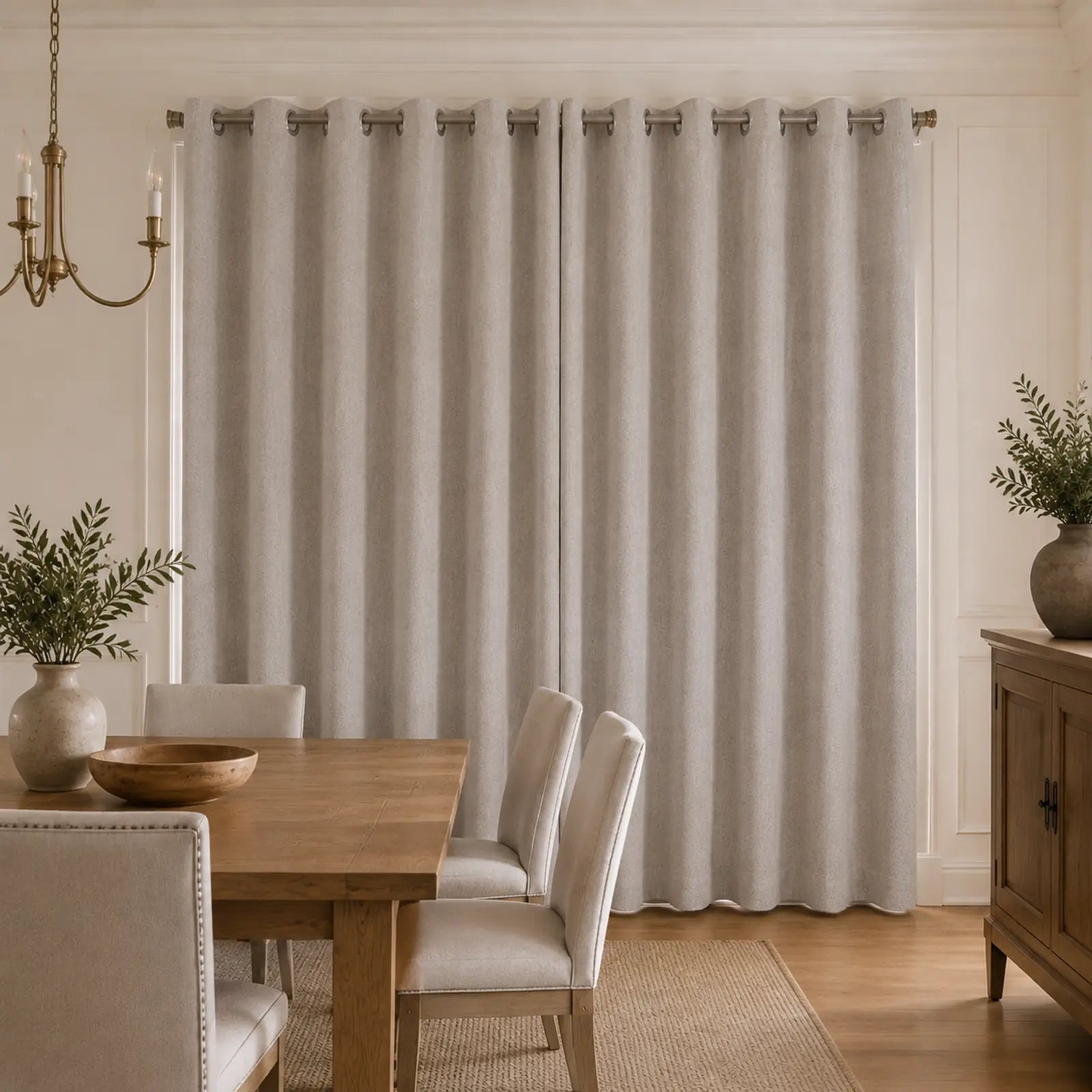 Custom Wool Linen Blend Grommet Curtains – Textured Drapes with Matching Tiebacks