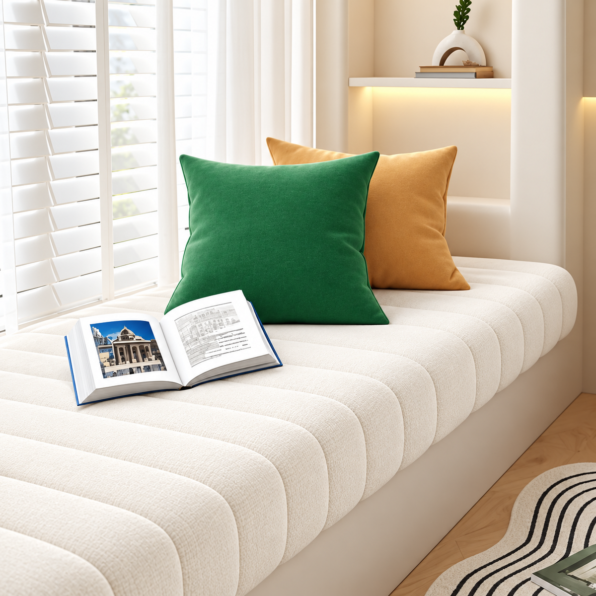 Custom Quilted Indoor Bench Cushions Washable Bay Window Seat Cushions With Foam Filling Resistant to Cat Scratch