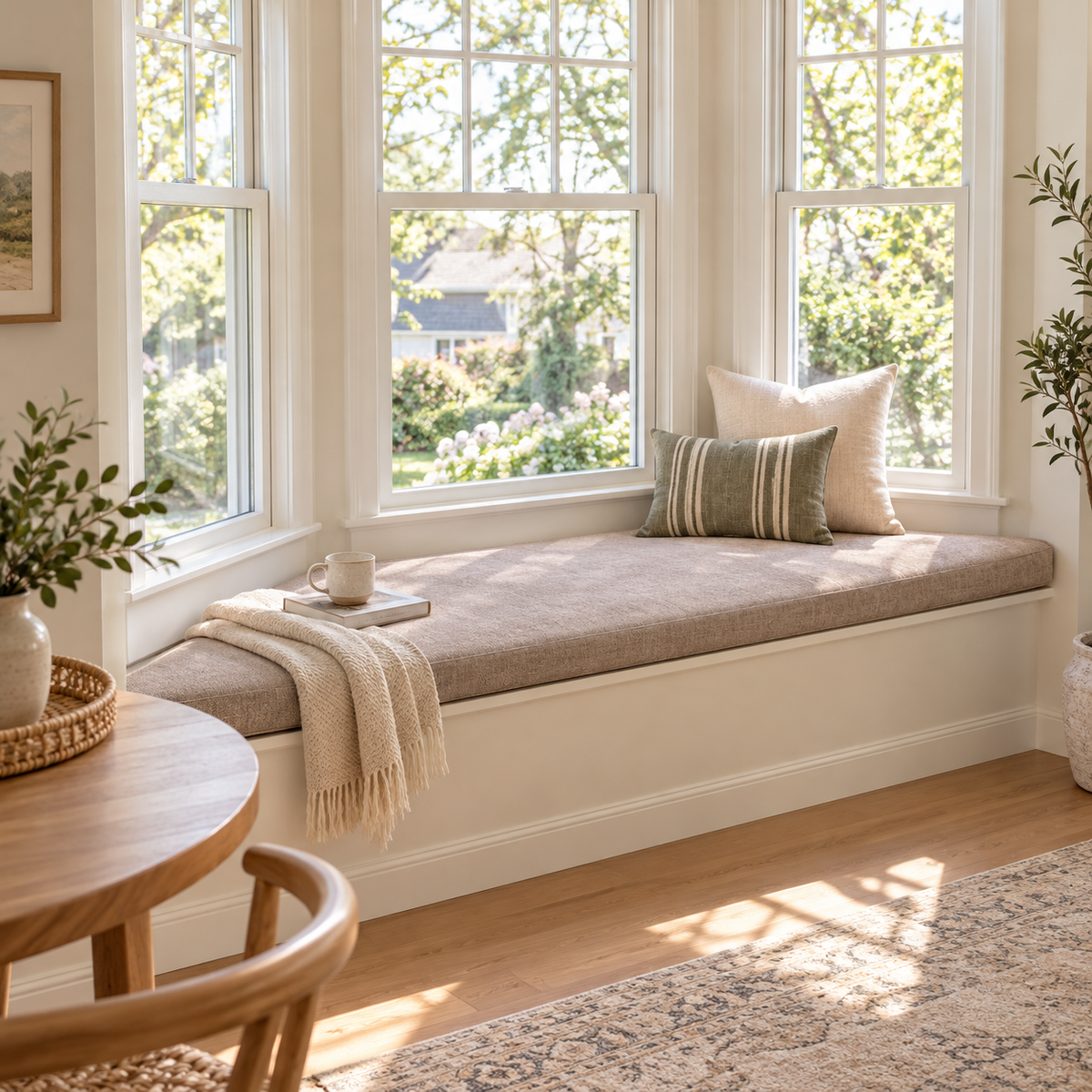 Custom Trapezoid Bay Window Seat Cushion – Waterproof Fabric, Made to Measure