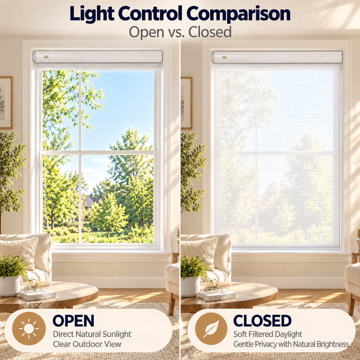 Custom No-Drill Cordless Sheer Cellular Shades – 25mm Honeycomb Blinds