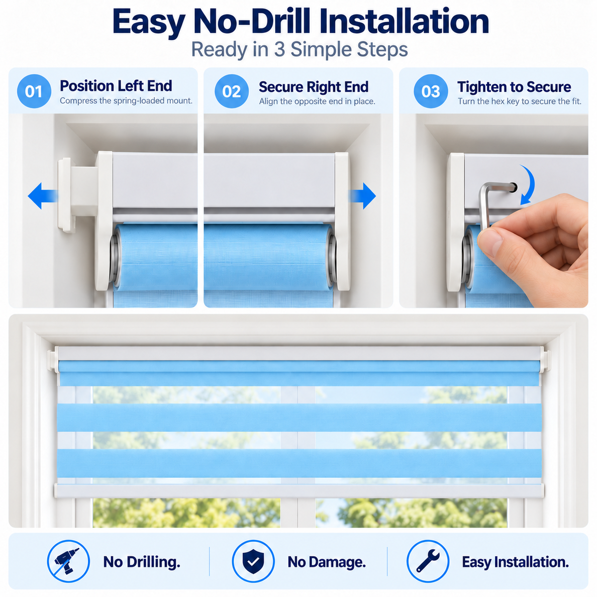 No-Drill Cordless Translucent Zebra Shades – Light Filtering