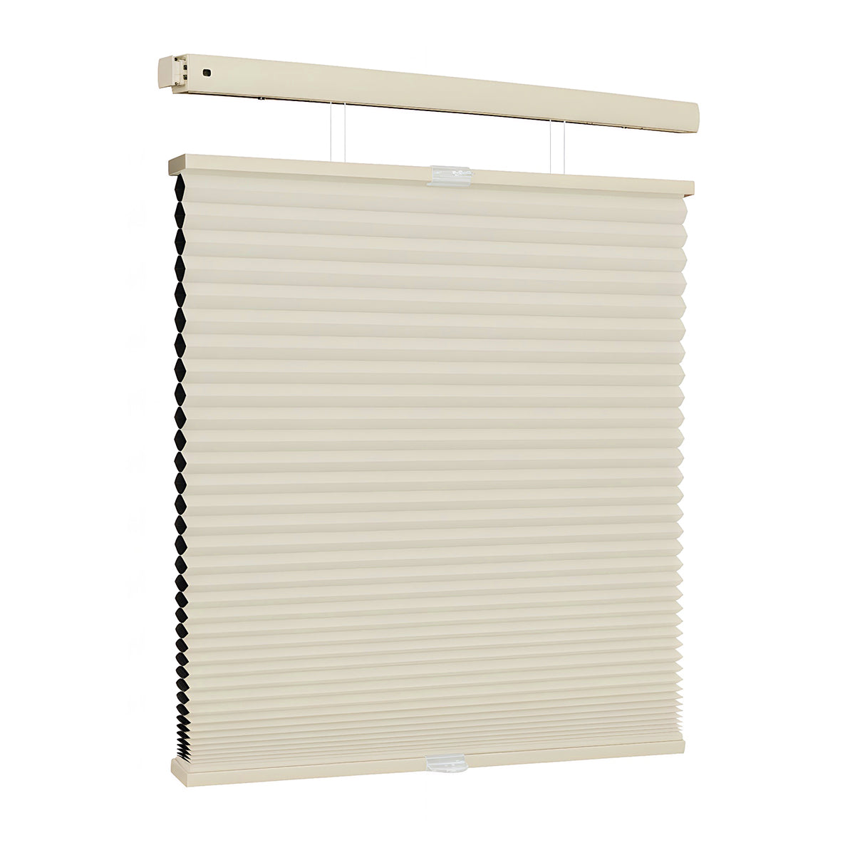 Beige blackout top down bottom up honeycomb shades on white background