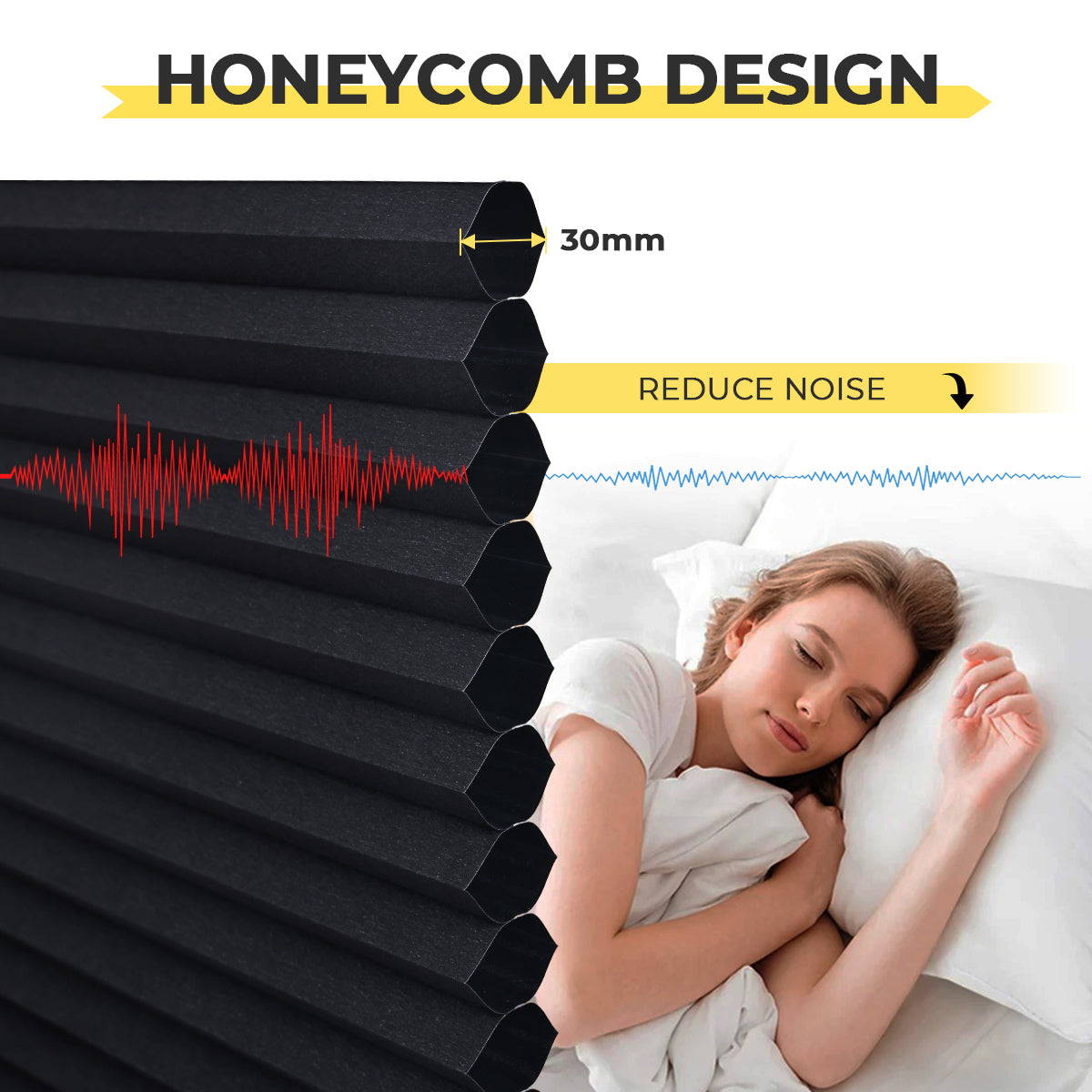 Blackout honeycomb shades for noise reduction and sound insulation