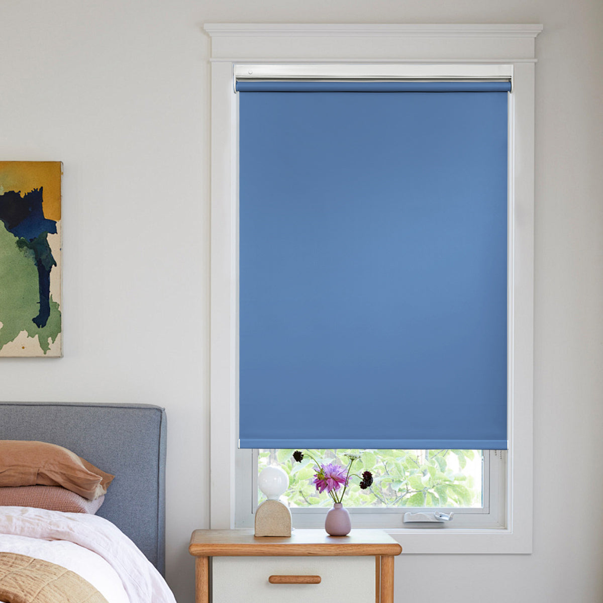 Cordless blackout roller shades for bedroom windows