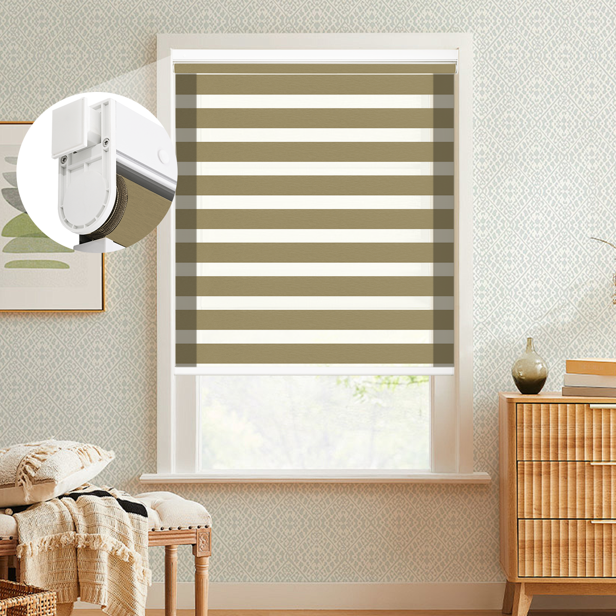 No-Drill Cordless Sheer Zebra Blinds Living Room Light Filtering