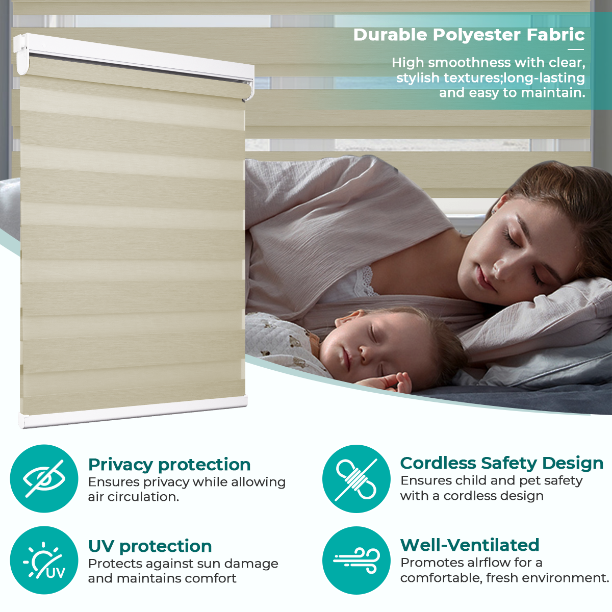 Cordless No Drill Zebra Shades Features Blackout Thermal Insulated Window Blinds