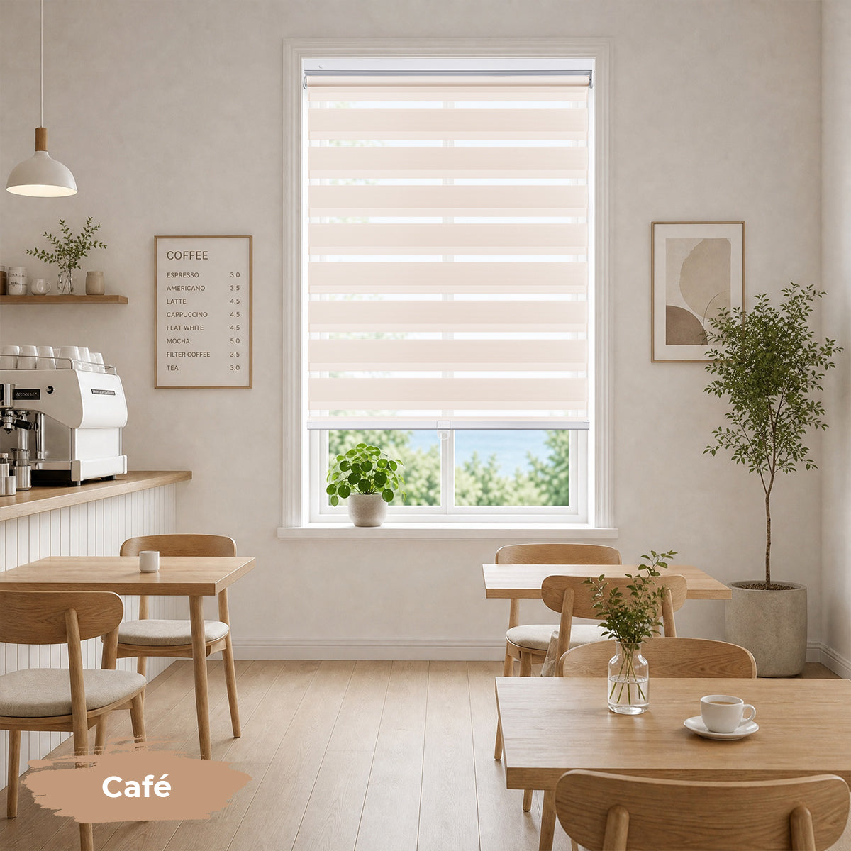 Cordless zebra blinds for dining room windows with no-drill easy installation and elegant design