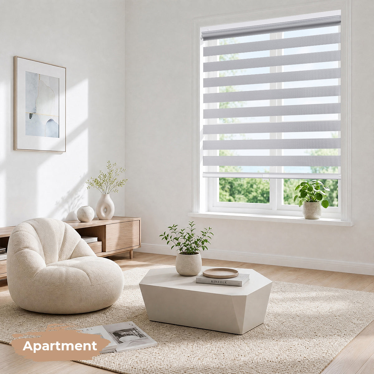 Cordless zebra blinds for living room windows with no-drill easy installation and elegant look