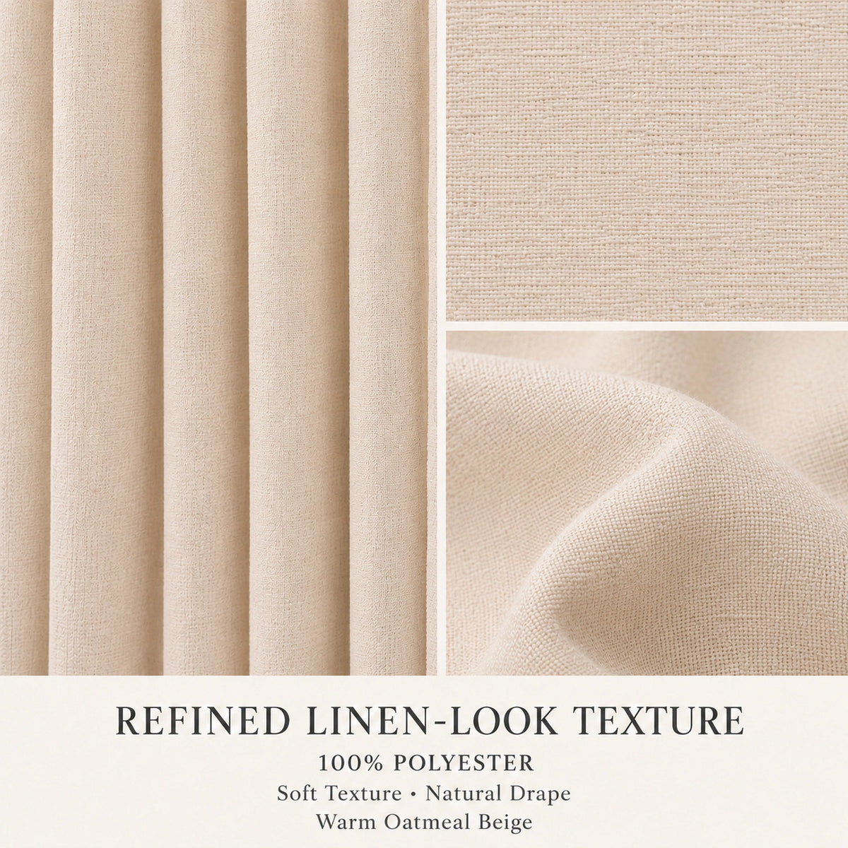 Custom Curtains, 100% Polyester Drapes, Made to Measure refined linen look oatmeal beige polyester curtain fabric with natural drape