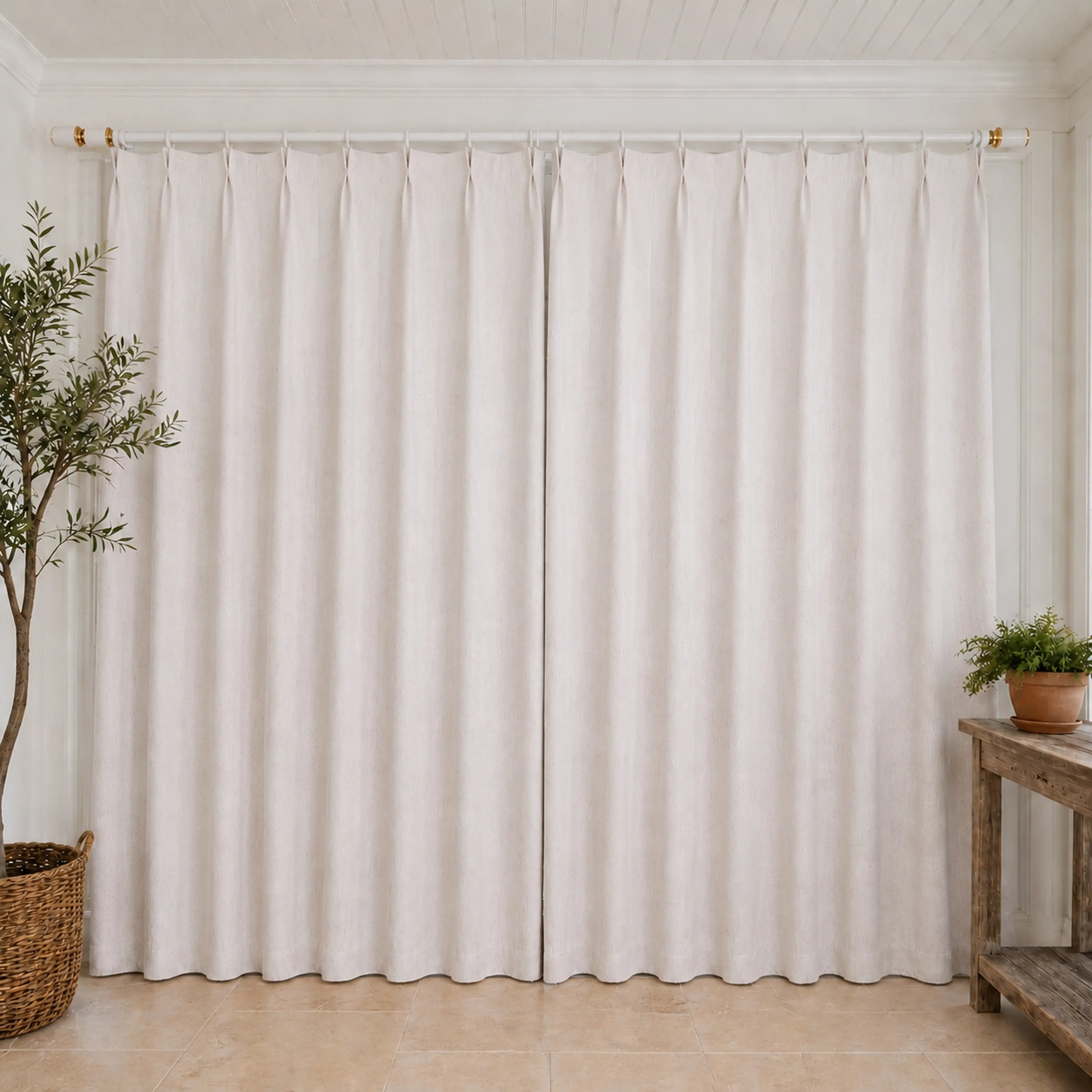 Custom Linen Blend Room Darkening Curtains, 2 Panels – Made to Measure Textured Privacy Drapes, 90% Polyester 10% Linen