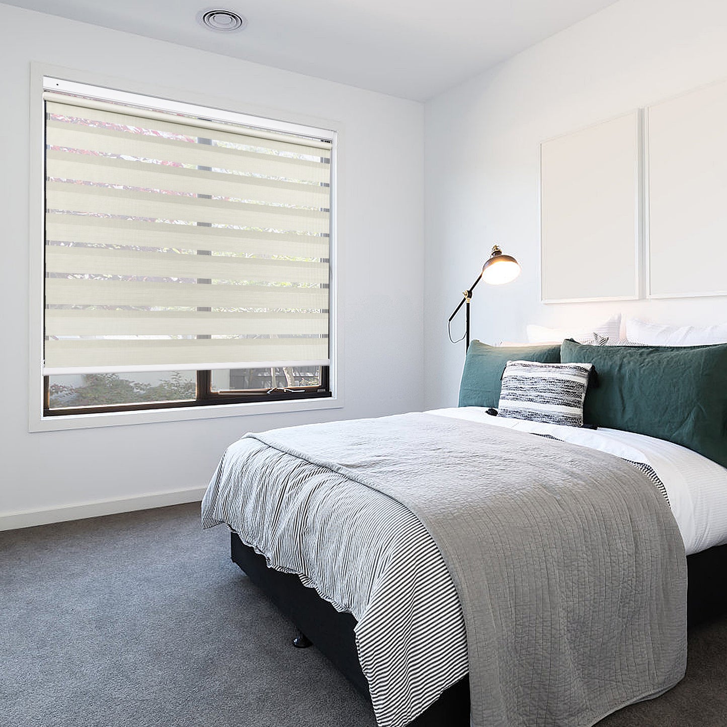 Light Filtering No Drill Cordless Zebra Shades for Bedroom Privacy and Comfort