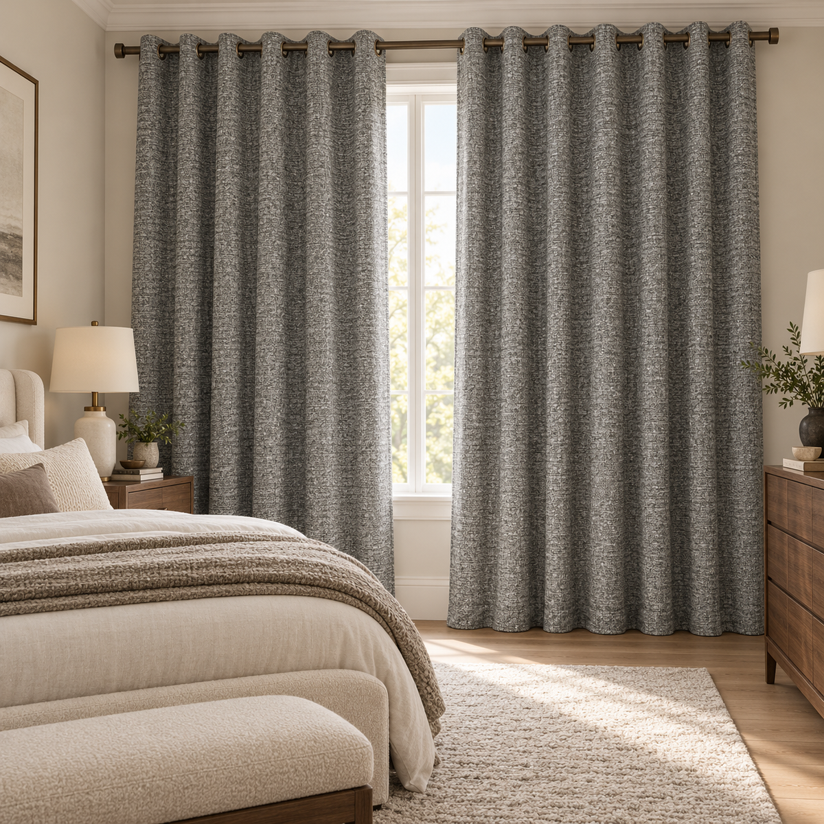 Custom Wool-Linen Blend Grommet Curtains – Cozy Textured Drapes for Fall & Winter