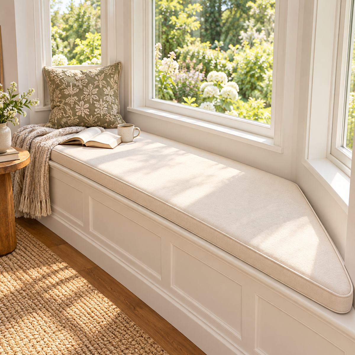 Custom Trapezoid Bay Window Seat Cushion – Waterproof Fabric, Made to Measure