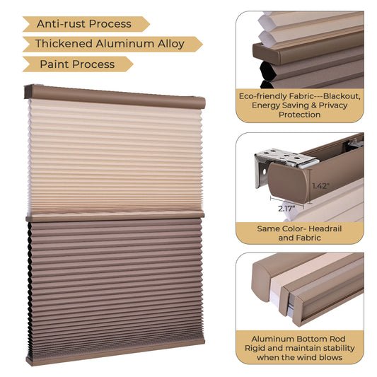Close-Up of Custom Day Night Cellular Shades Fabric – Dual Layer Light Filtering & Blackout Honeycomb Structure