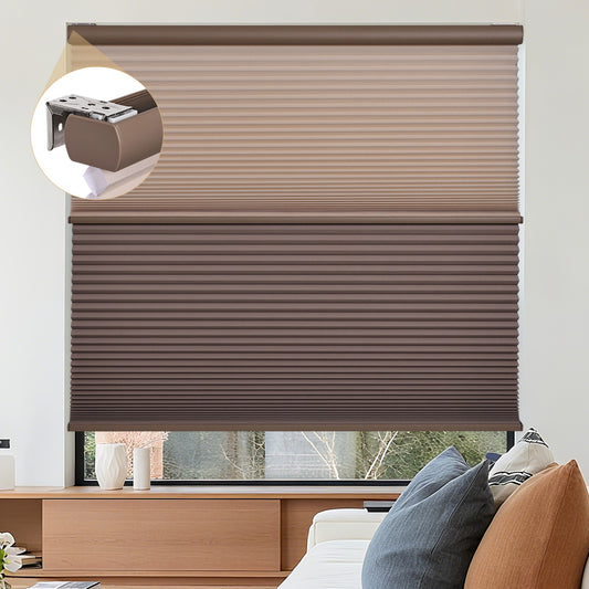 Custom Cordless Day Night Cellular Shades in Modern Living Room – Dual Layer Light Filtering & Blackout Honeycomb Blinds