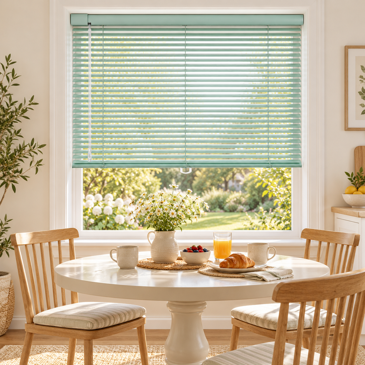 No-Drill Cordless Aluminum Venetian Blinds – Mint Green