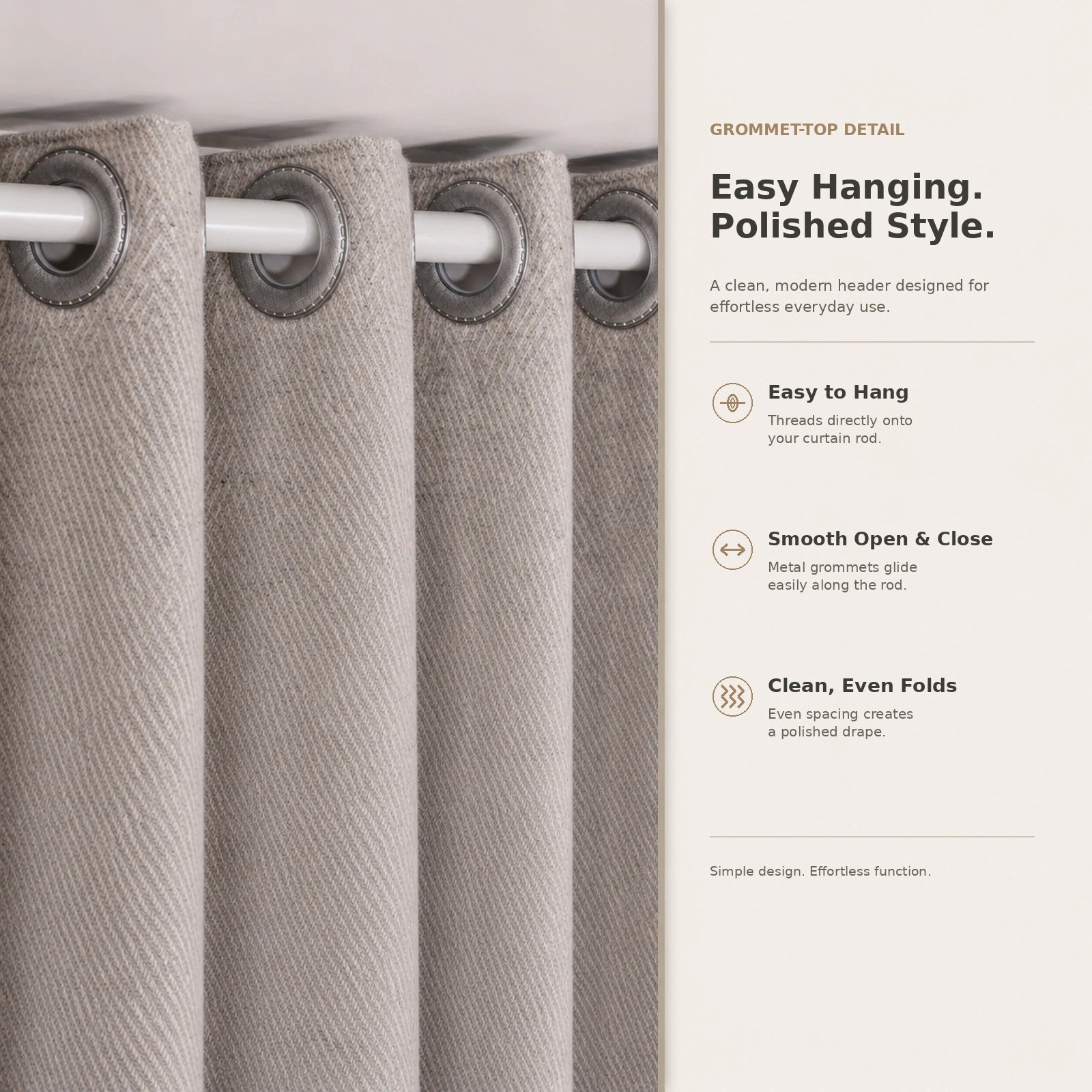 Custom Wool Linen Blend Grommet Curtains – Textured Drapes with Matching Tiebacks