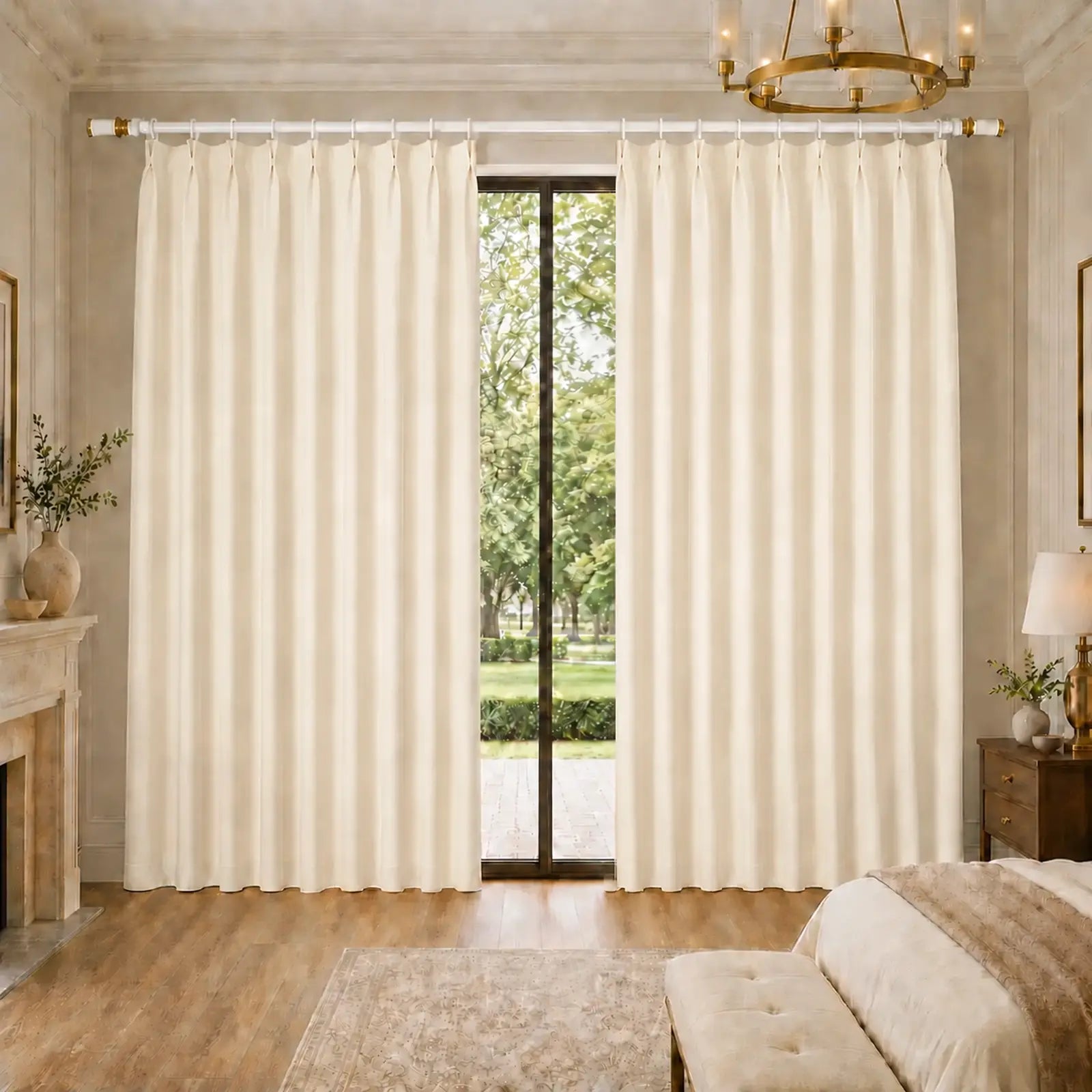 Custom Wool Blend Pinch Pleat Curtains - Made to Measure Warm Ivory Textured Drapes - 25% Wool, 15% Acrylic, 60% Polyester