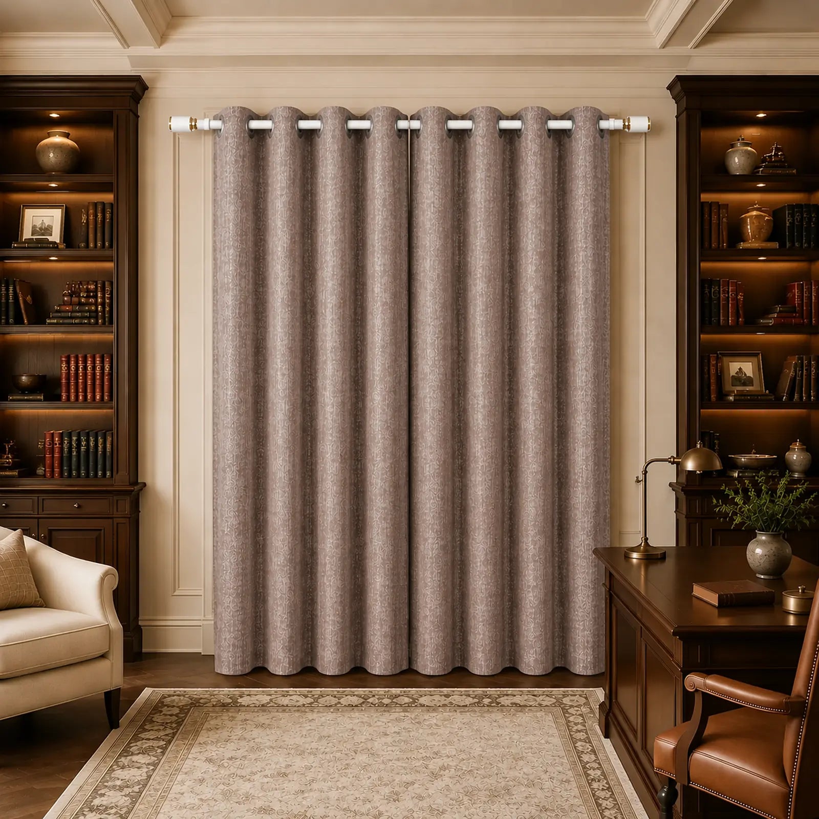 Custom Made-to-Measure Grommet Curtains – Textured Mocha Taupe Window Drapes, 5% Linen, 5% Wool & 90% Polyester