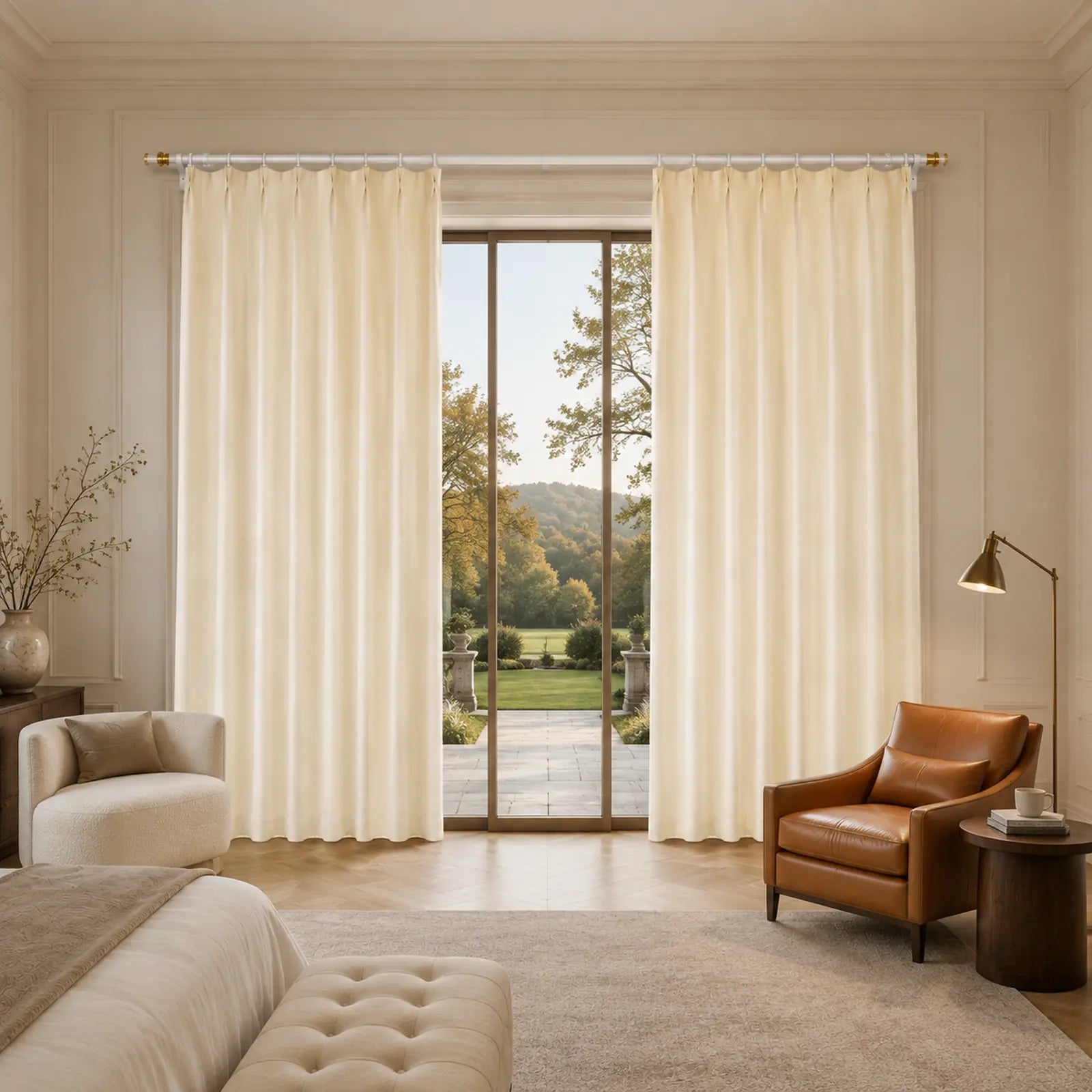 Custom Wool Blend Pinch Pleat Curtains - Made to Measure Warm Ivory Textured Drapes - 25% Wool, 15% Acrylic, 60% Polyester