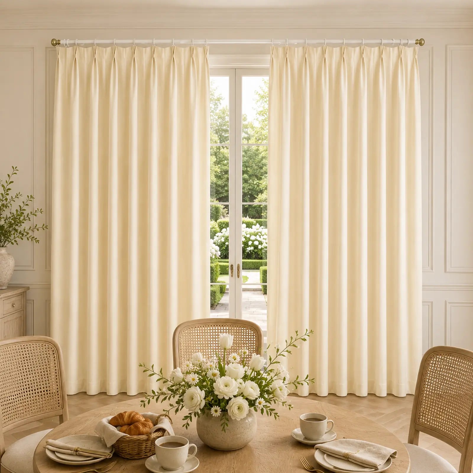 Custom Wool Blend Pinch Pleat Curtains - Made to Measure Warm Ivory Textured Drapes - 25% Wool, 15% Acrylic, 60% Polyester